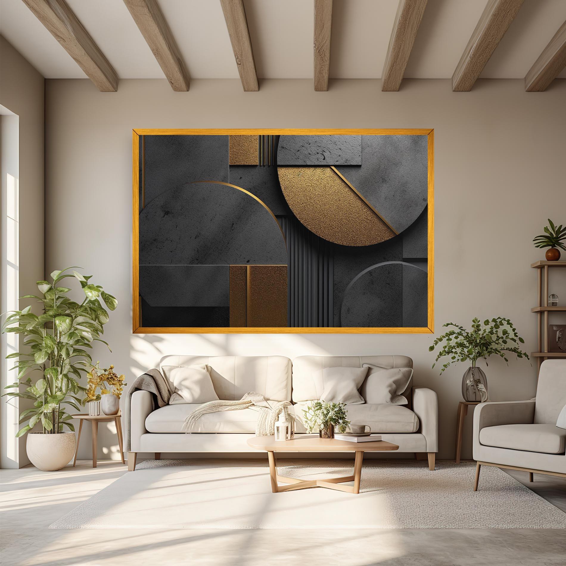 Tablou Canvas Gold With Grey Circle mockup 6