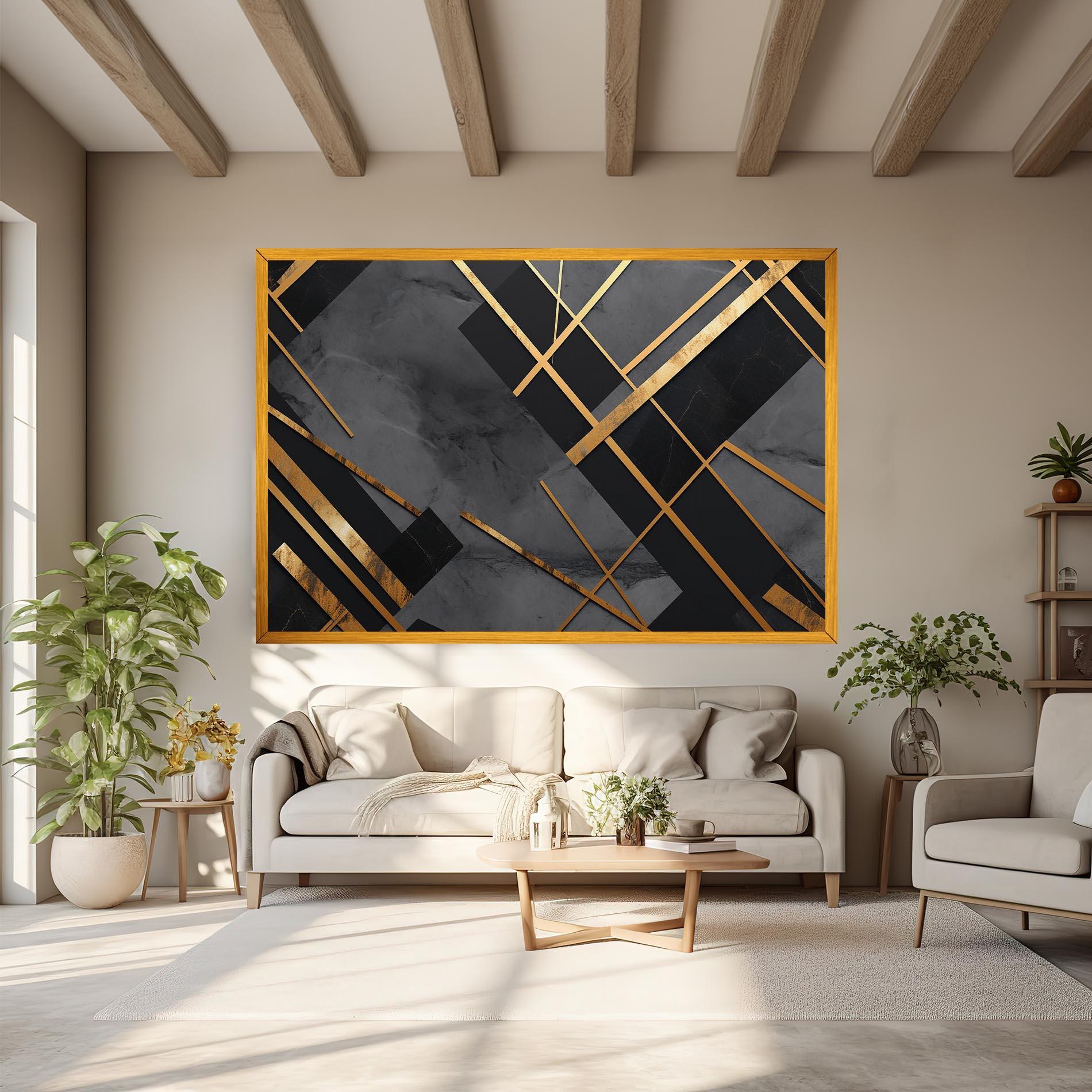 Tablou Canvas Grey Painting With Gold Lines mockup 6