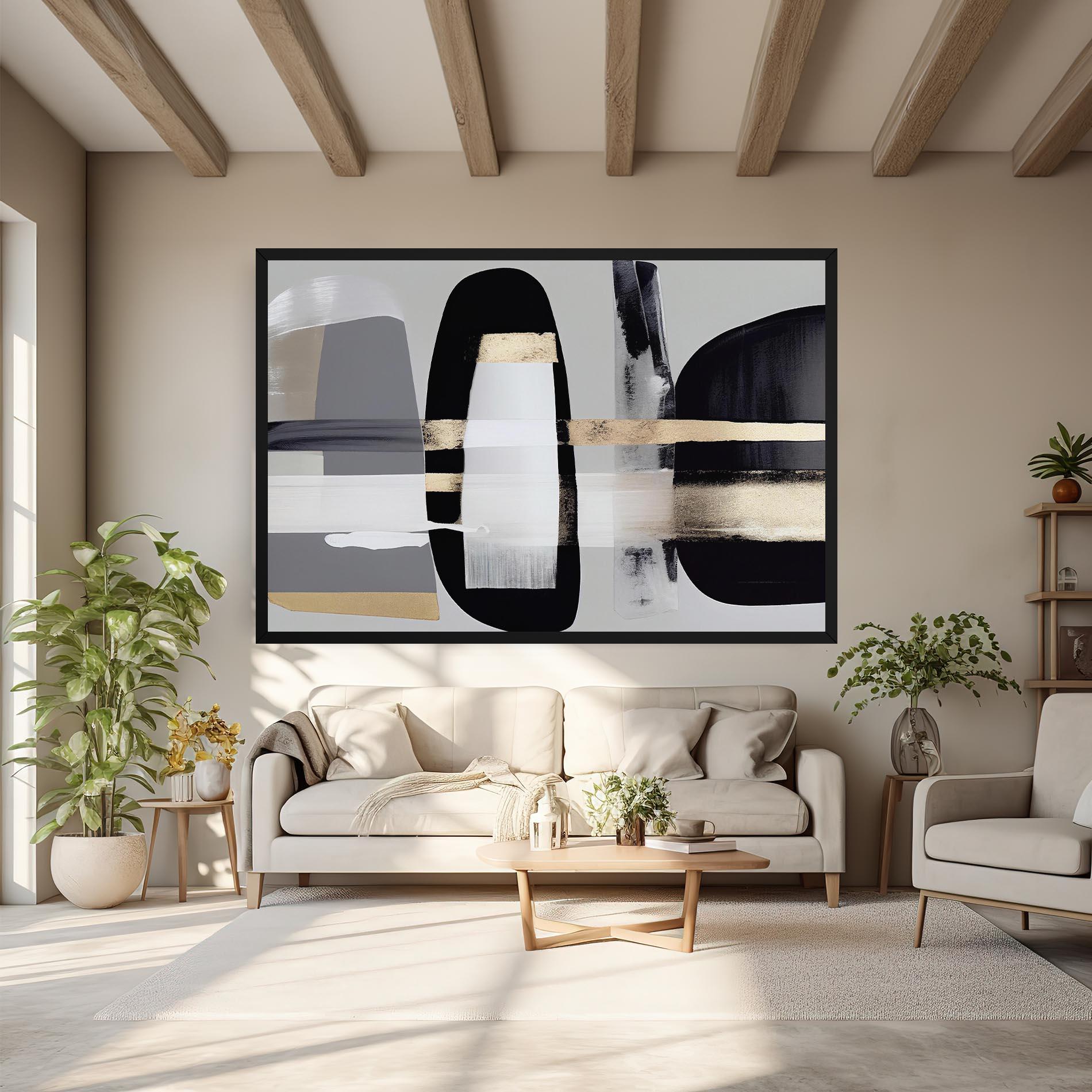 Tablou Canvas Abstract Gold Painting With Black mockup 6