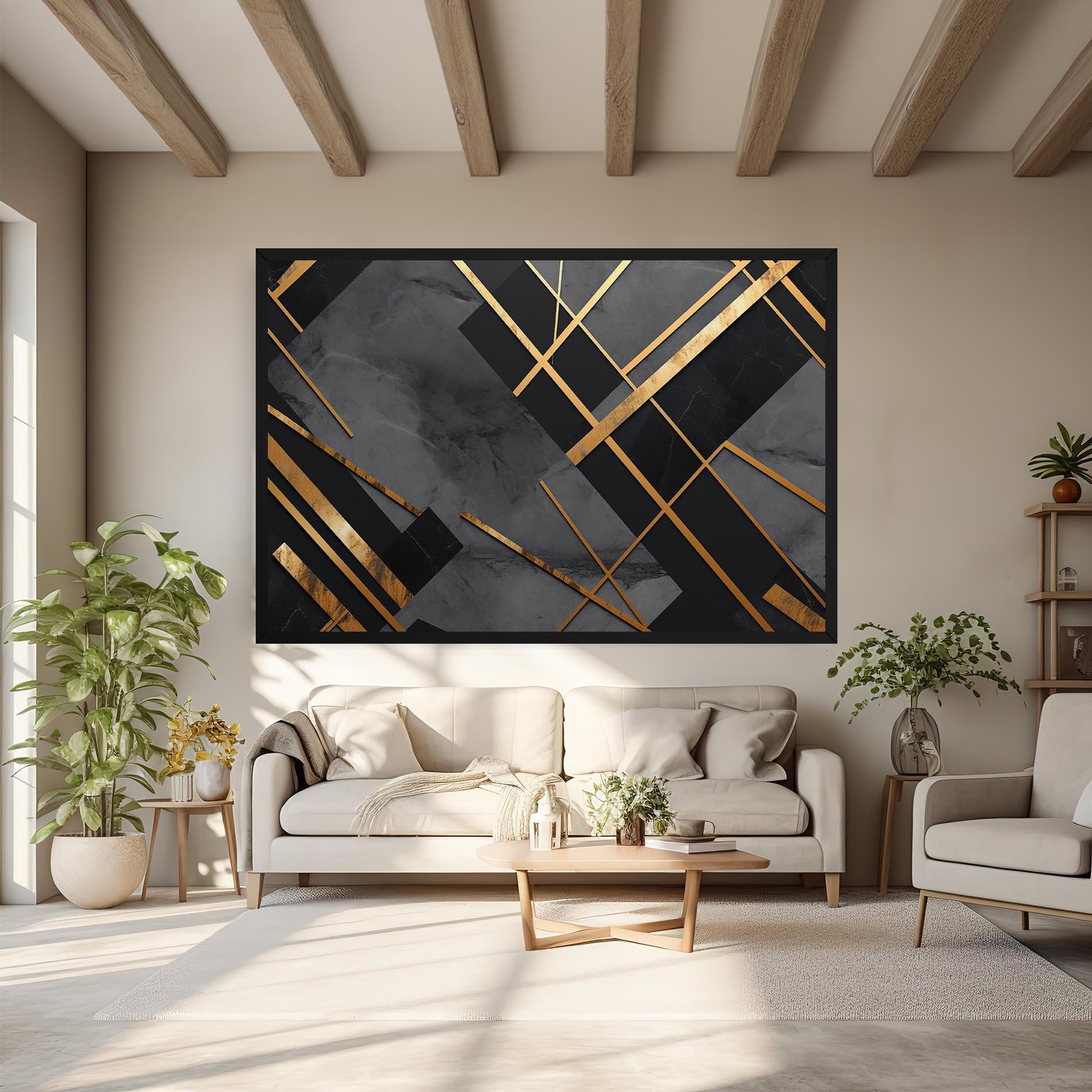Tablou Canvas Grey Painting With Gold Lines mockup 6