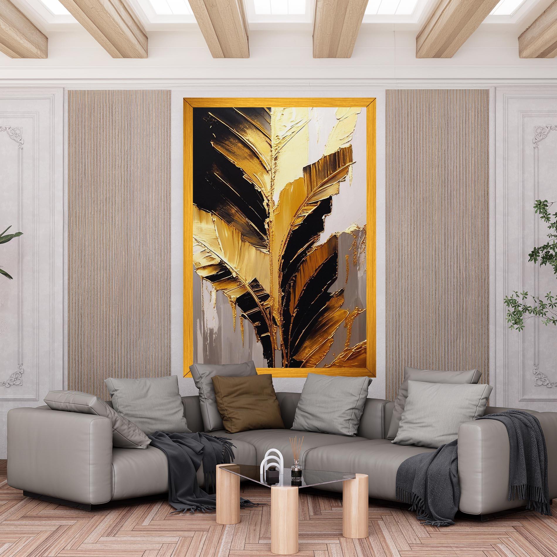 Tablou Canvas Balck With Gold Leafs mockup 6