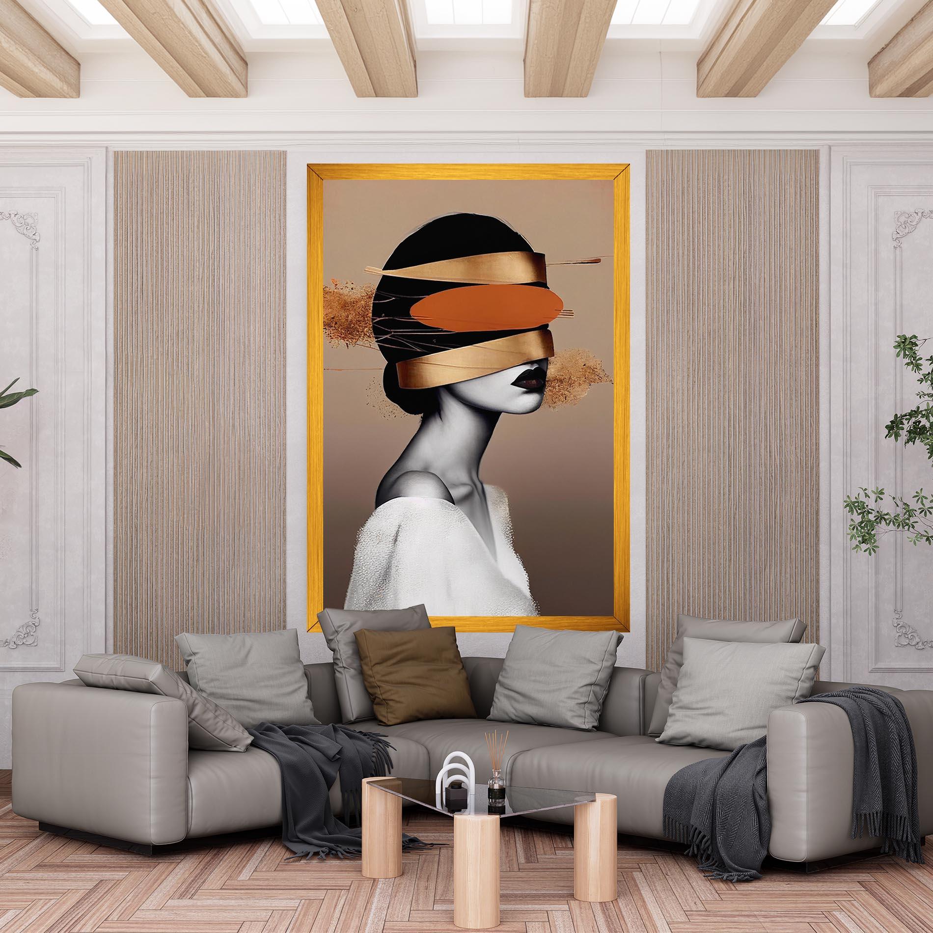 Tablou Canvas Woman With Gold Lines mockup 6