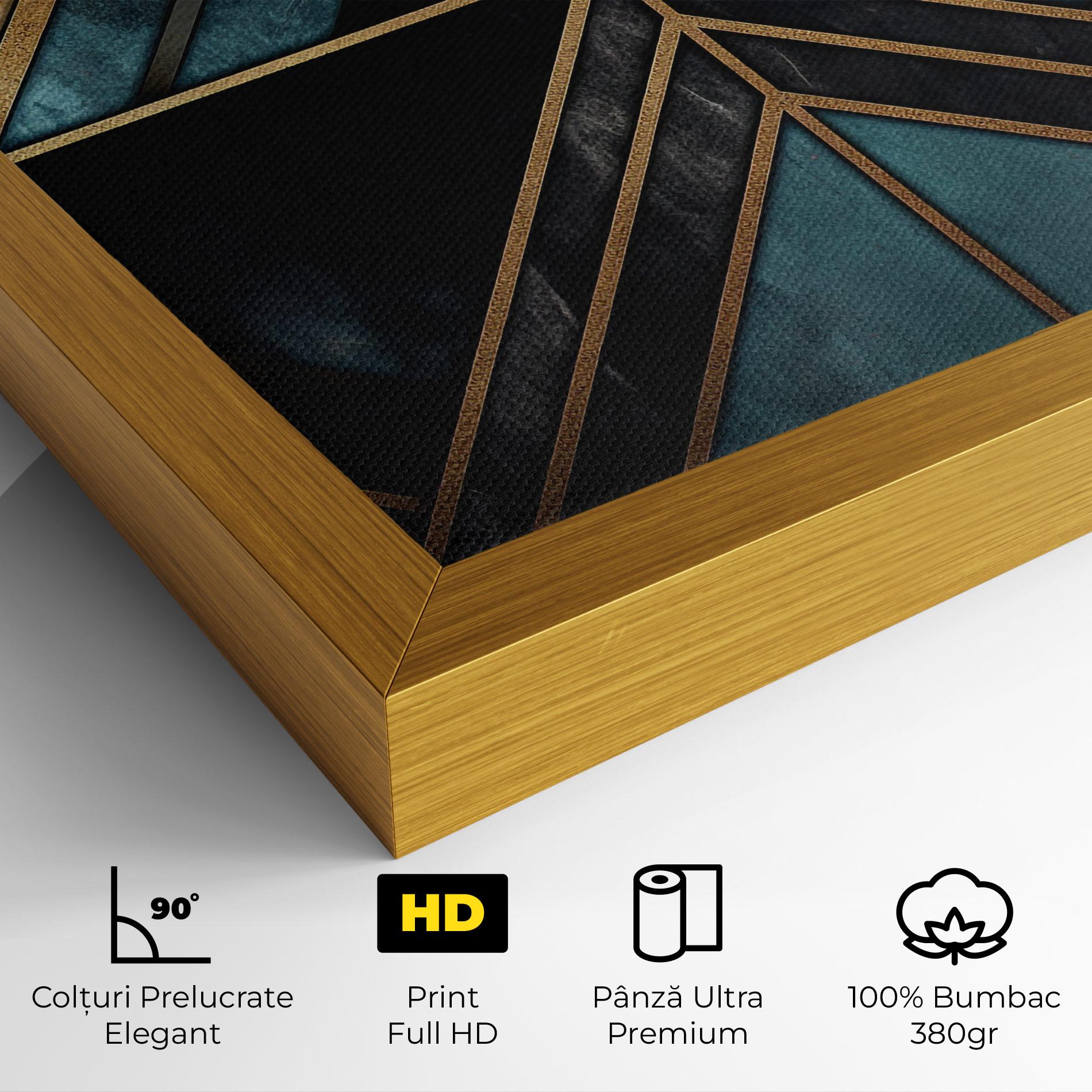 Tablou Canvas Gold Lines On Blue Painting mockup 4