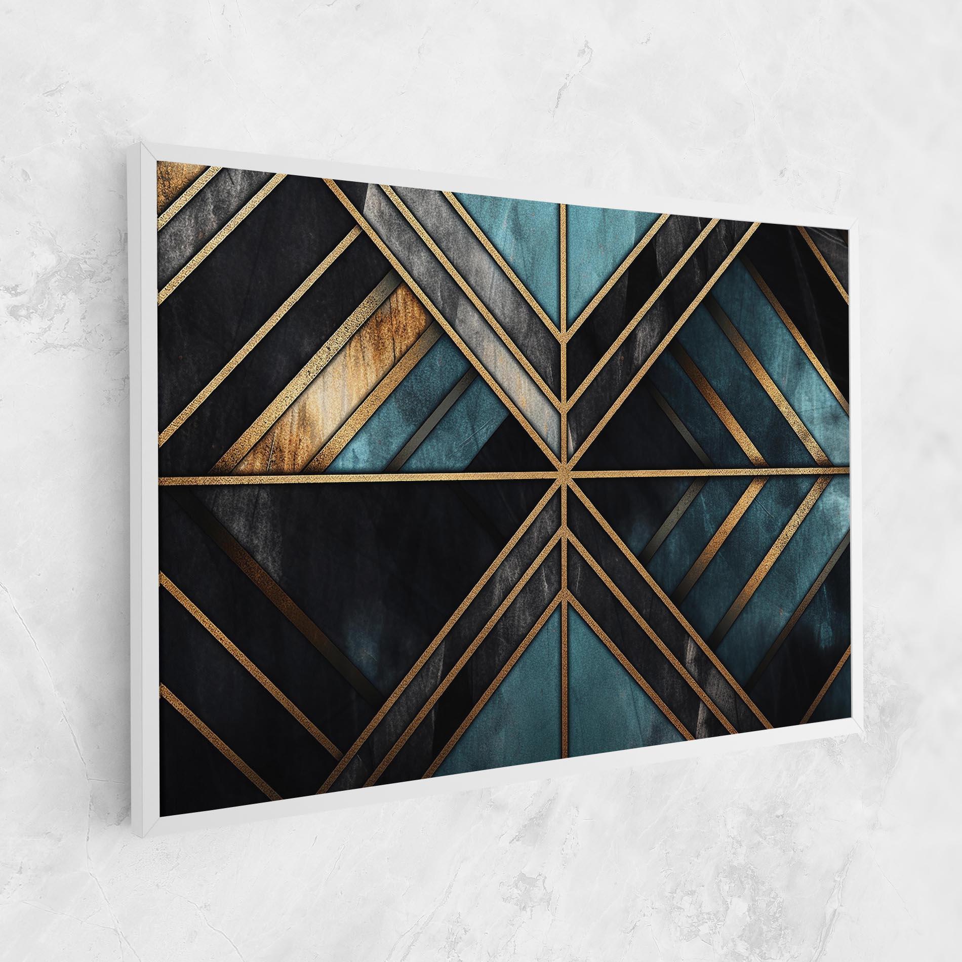 Tablou Canvas Gold Lines On Blue Painting mockup 1