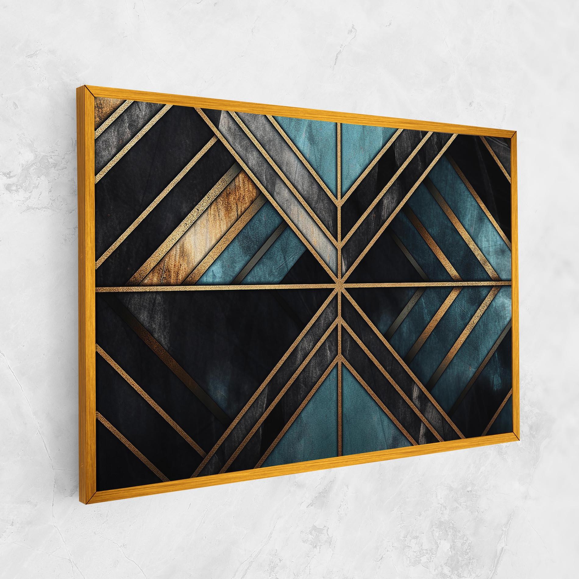 Tablou Canvas Gold Lines On Blue Painting mockup 1