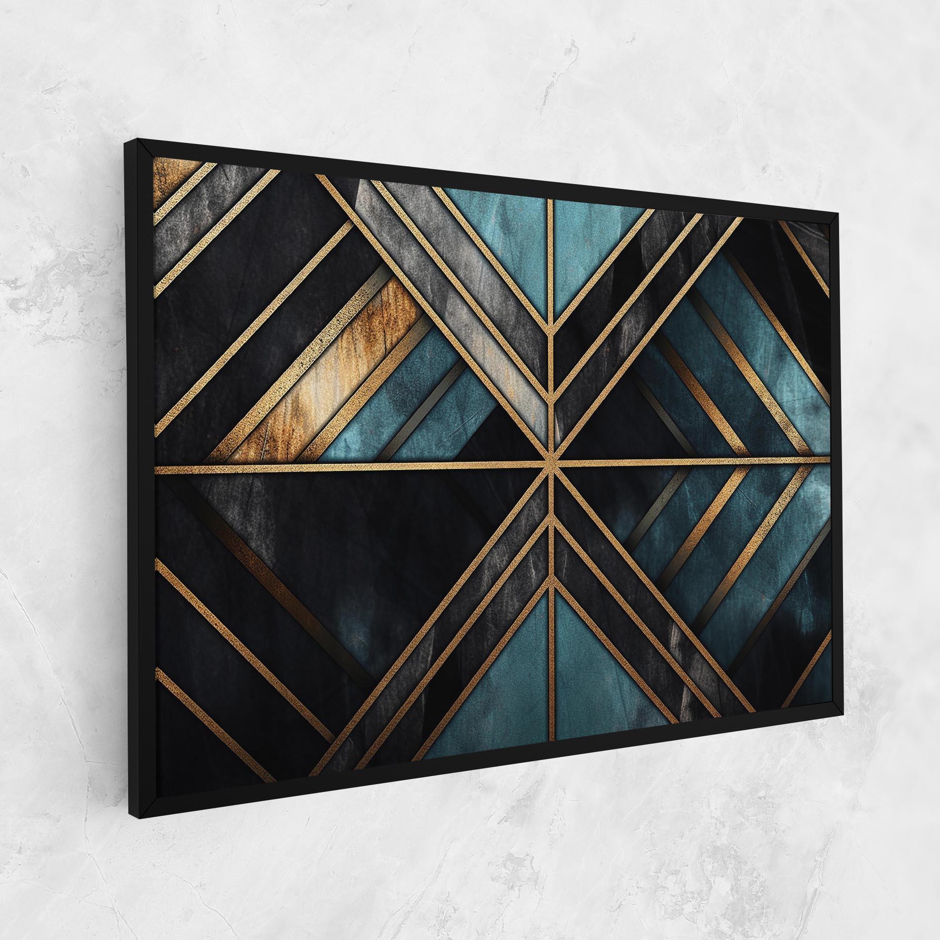 Tablou Canvas Gold Lines On Blue Painting mockup 1