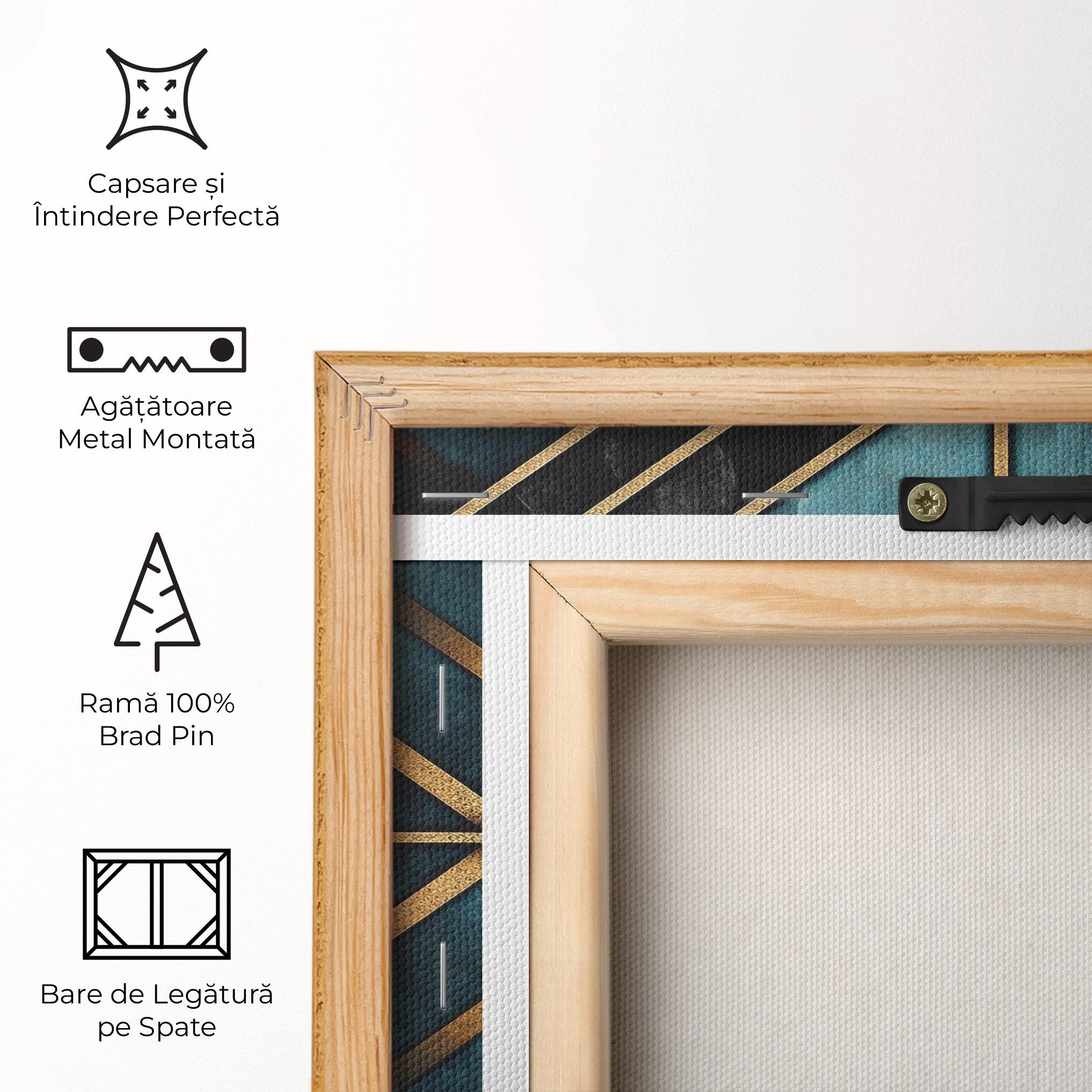 Tablou Canvas Gold Lines On Blue Painting mockup 5