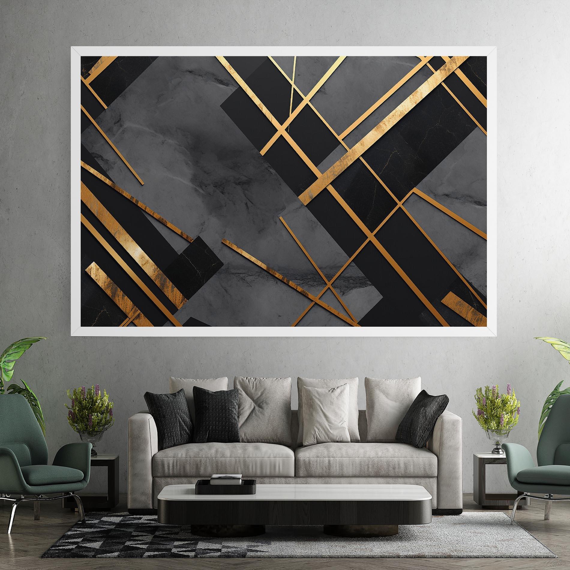 Tablou Canvas Grey Painting With Gold Lines mockup 7