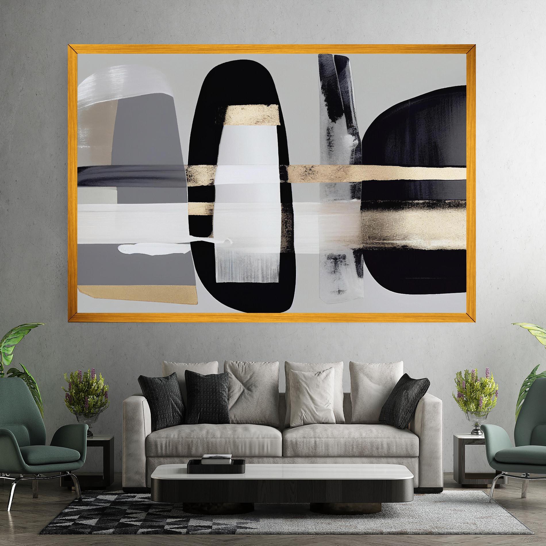 Tablou Canvas Abstract Gold Painting With Black mockup 7