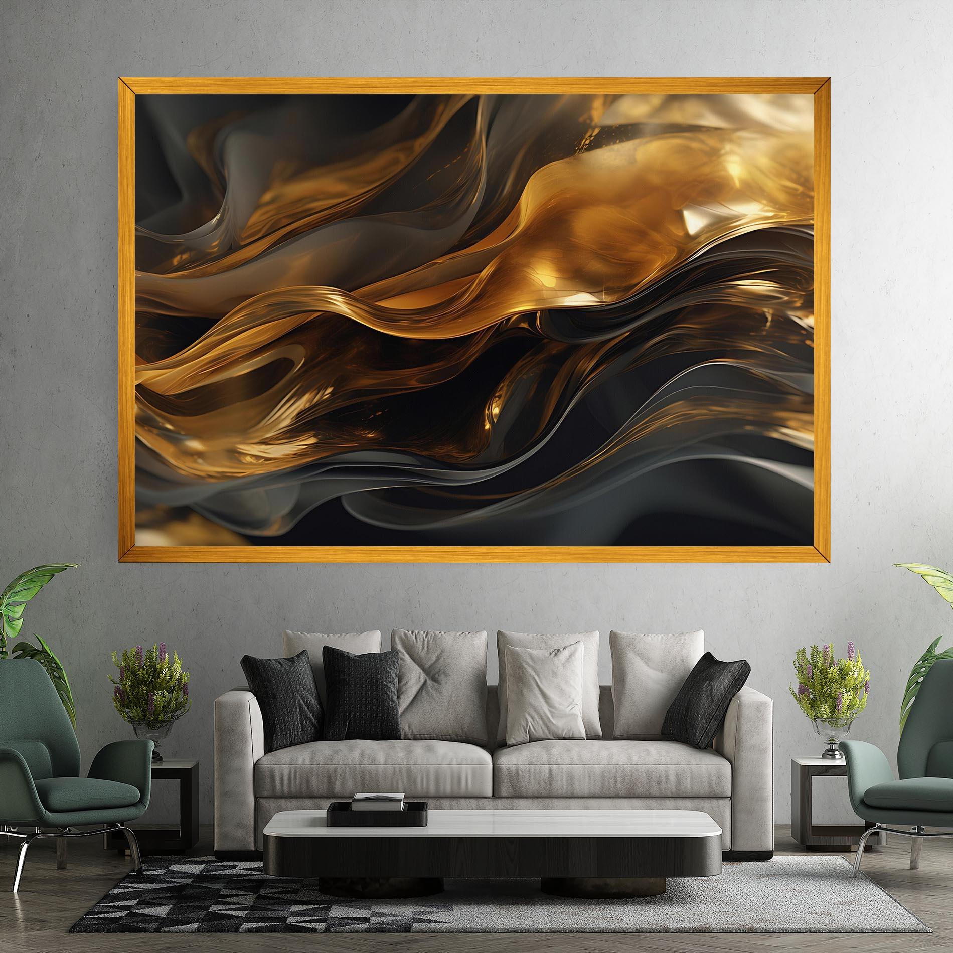 Tablou Canvas Gold With Black Wave mockup 7