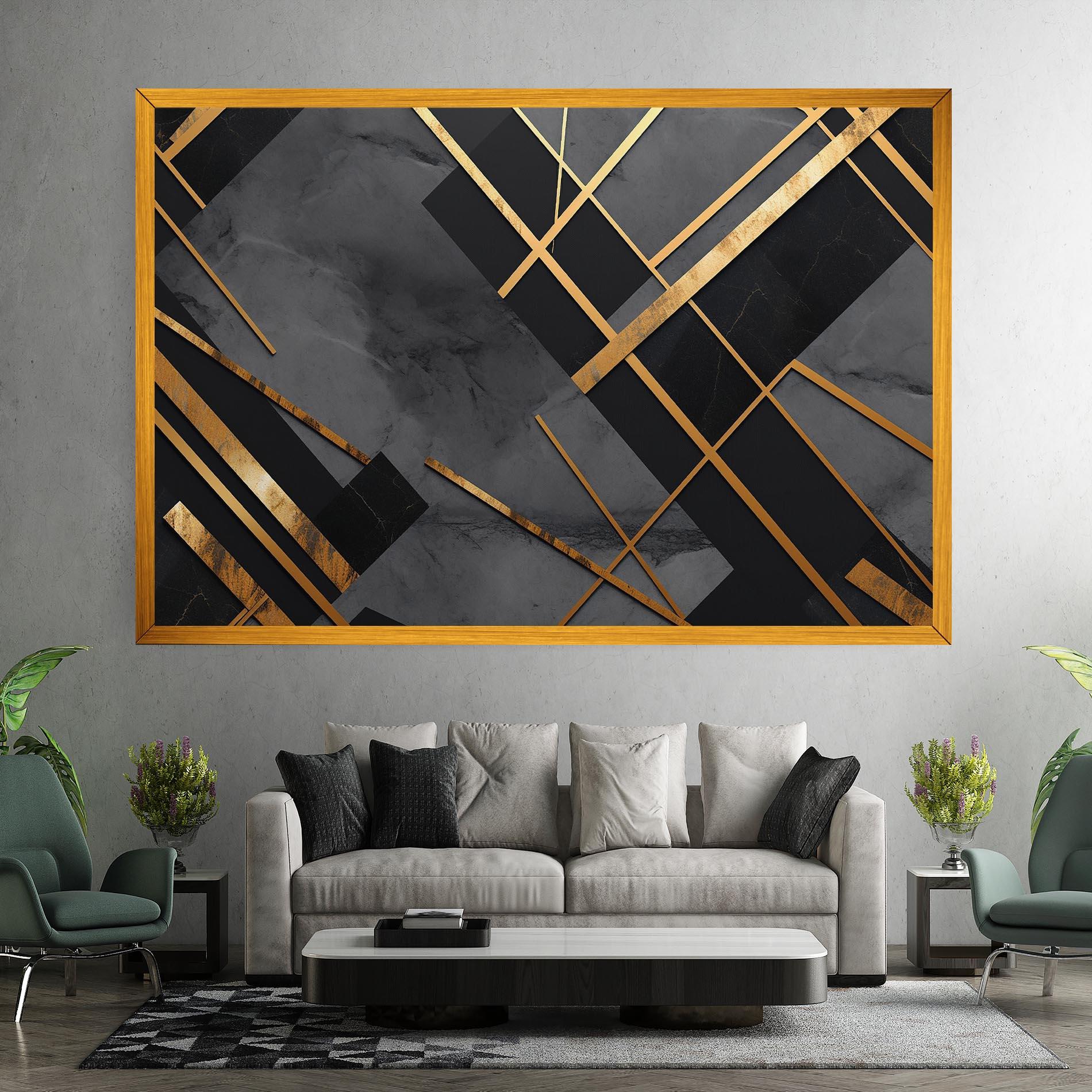 Tablou Canvas Grey Painting With Gold Lines mockup 7