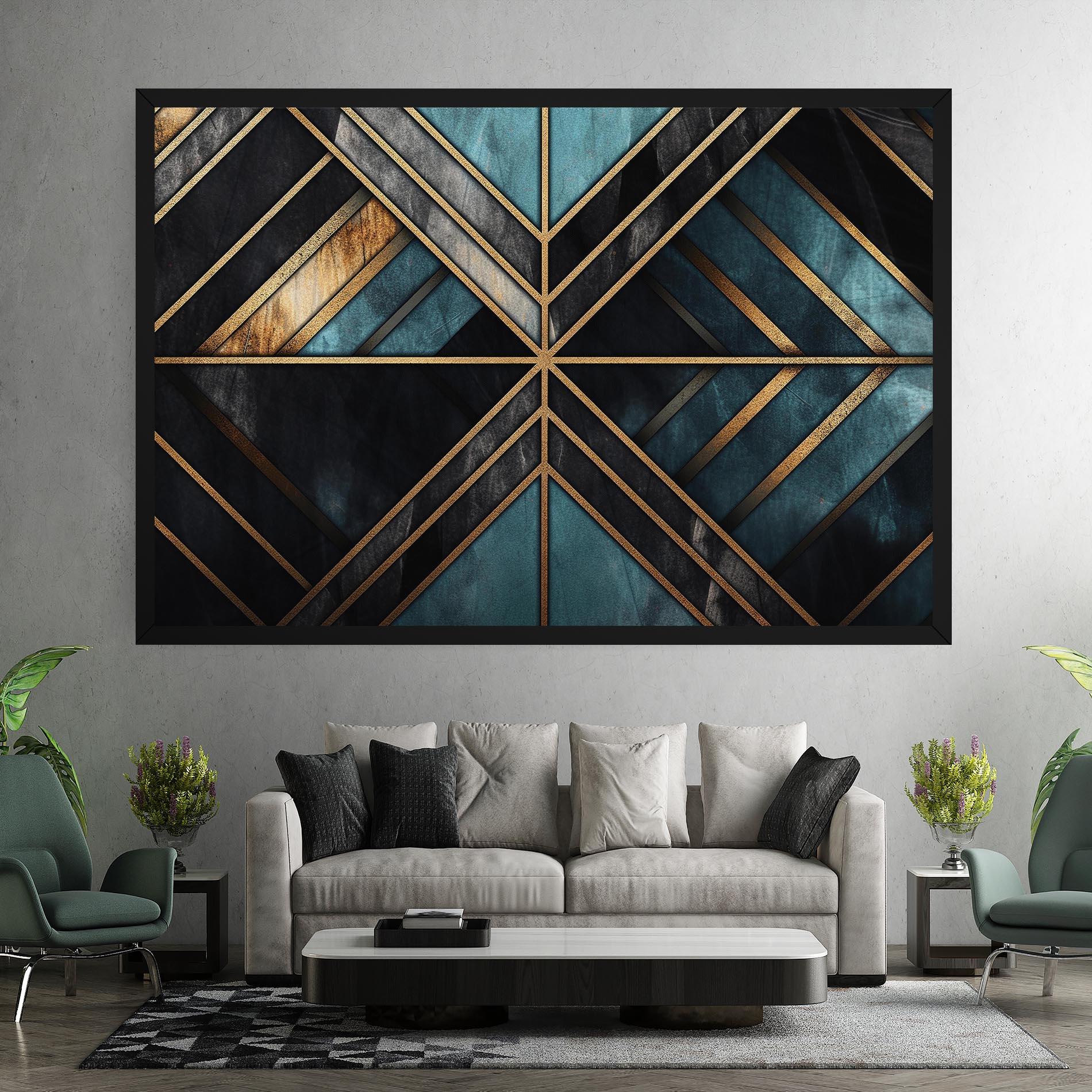 Tablou Canvas Gold Lines On Blue Painting mockup 7