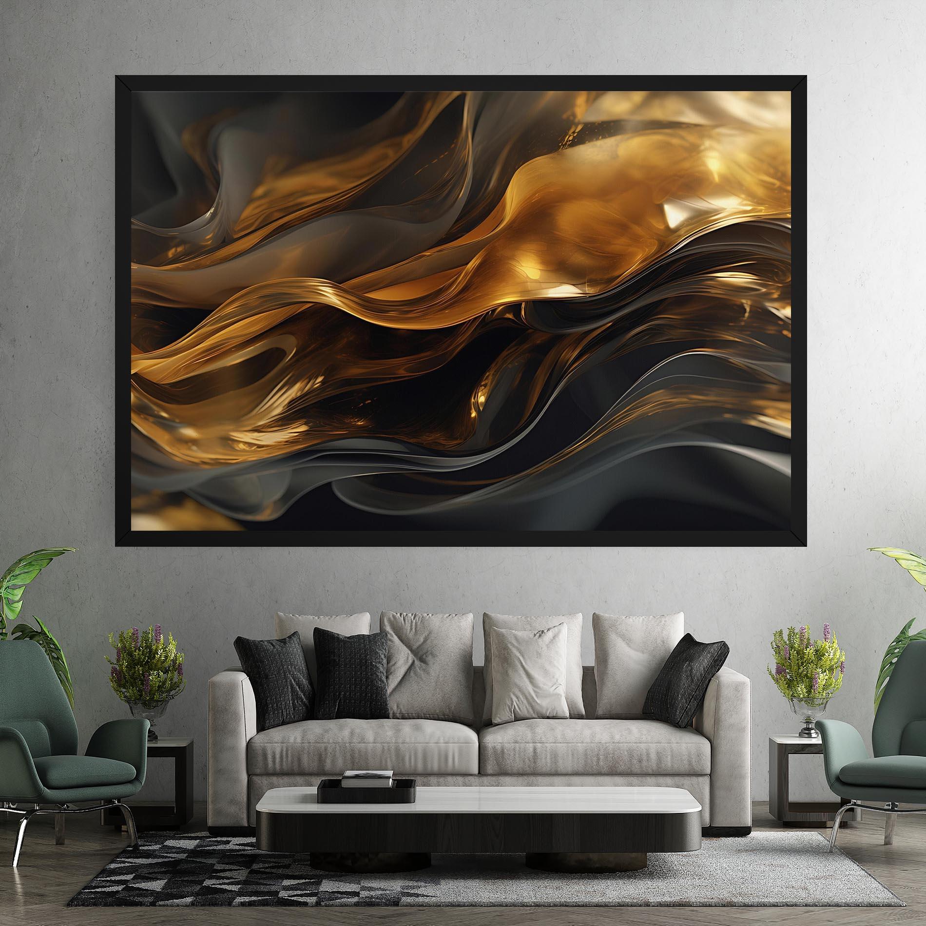 Tablou Canvas Gold With Black Wave mockup 7
