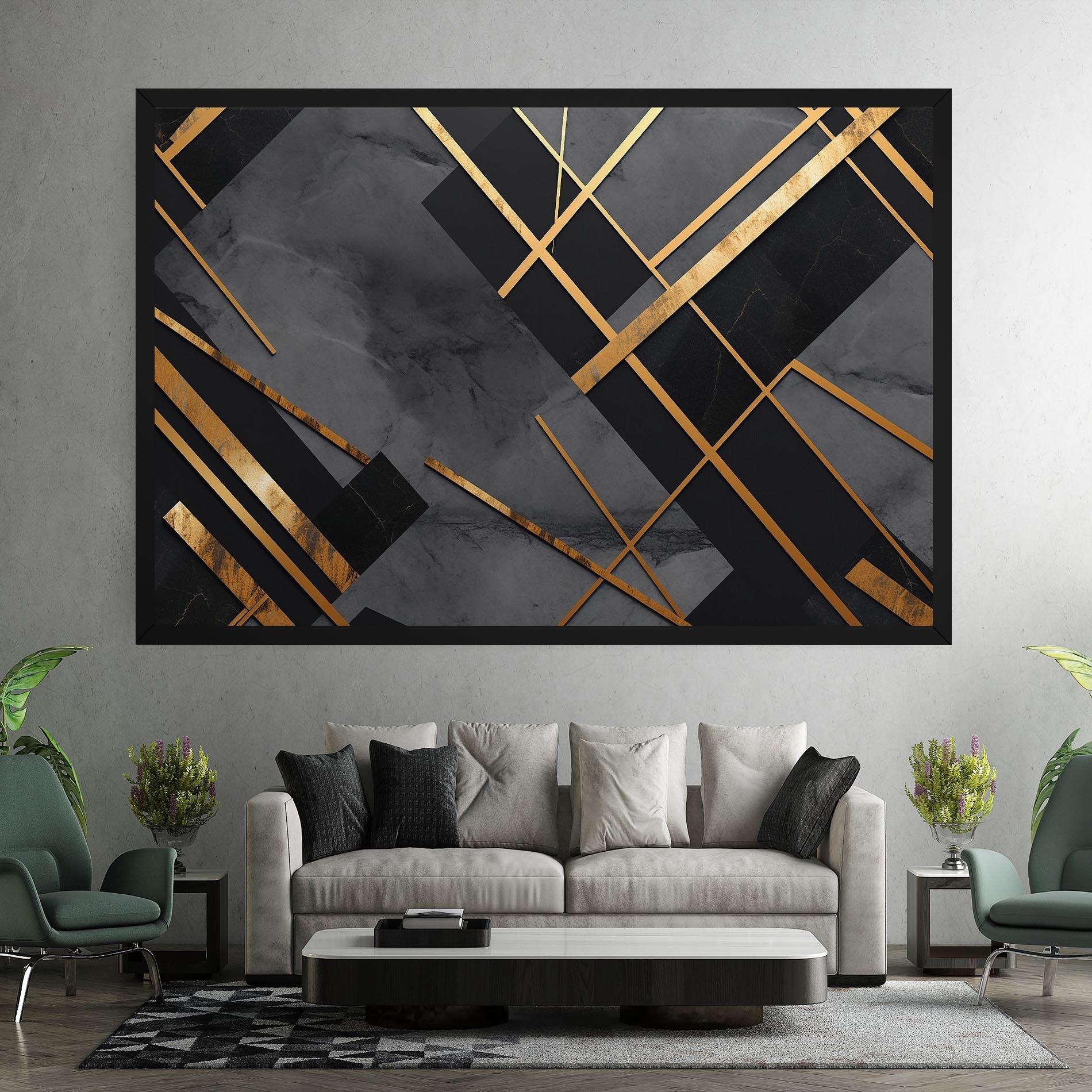 Tablou Canvas Grey Painting With Gold Lines mockup 7