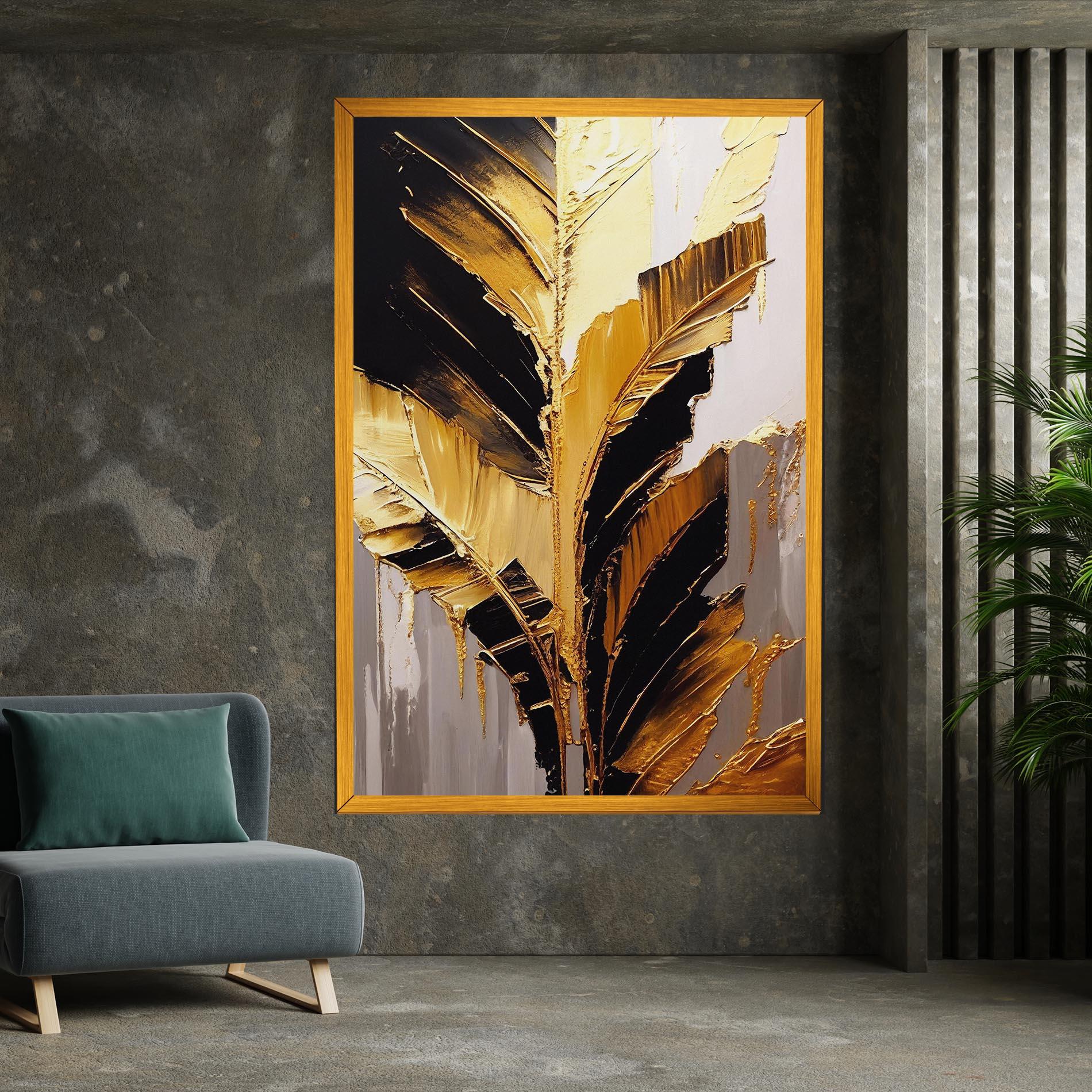 Tablou Canvas Balck With Gold Leafs mockup 7