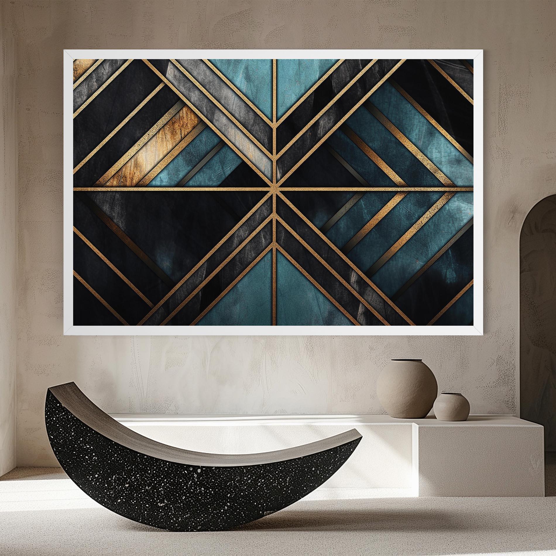 Tablou Canvas Gold Lines On Blue Painting mockup 8