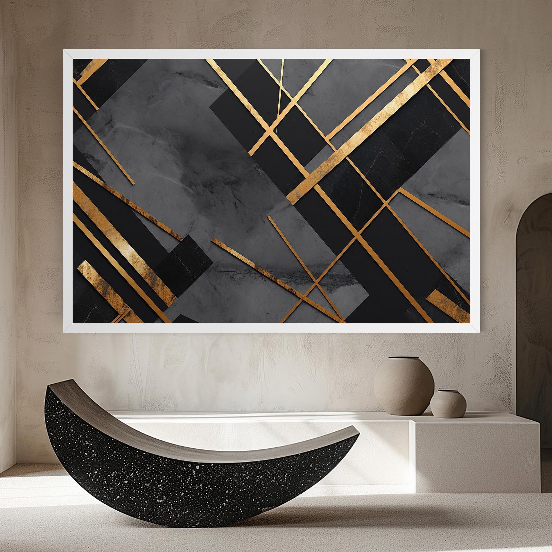 Tablou Canvas Grey Painting With Gold Lines mockup 8