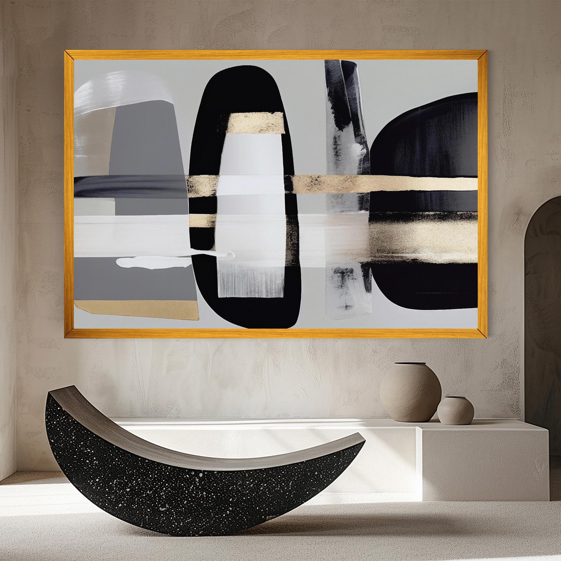 Tablou Canvas Abstract Gold Painting With Black mockup 8