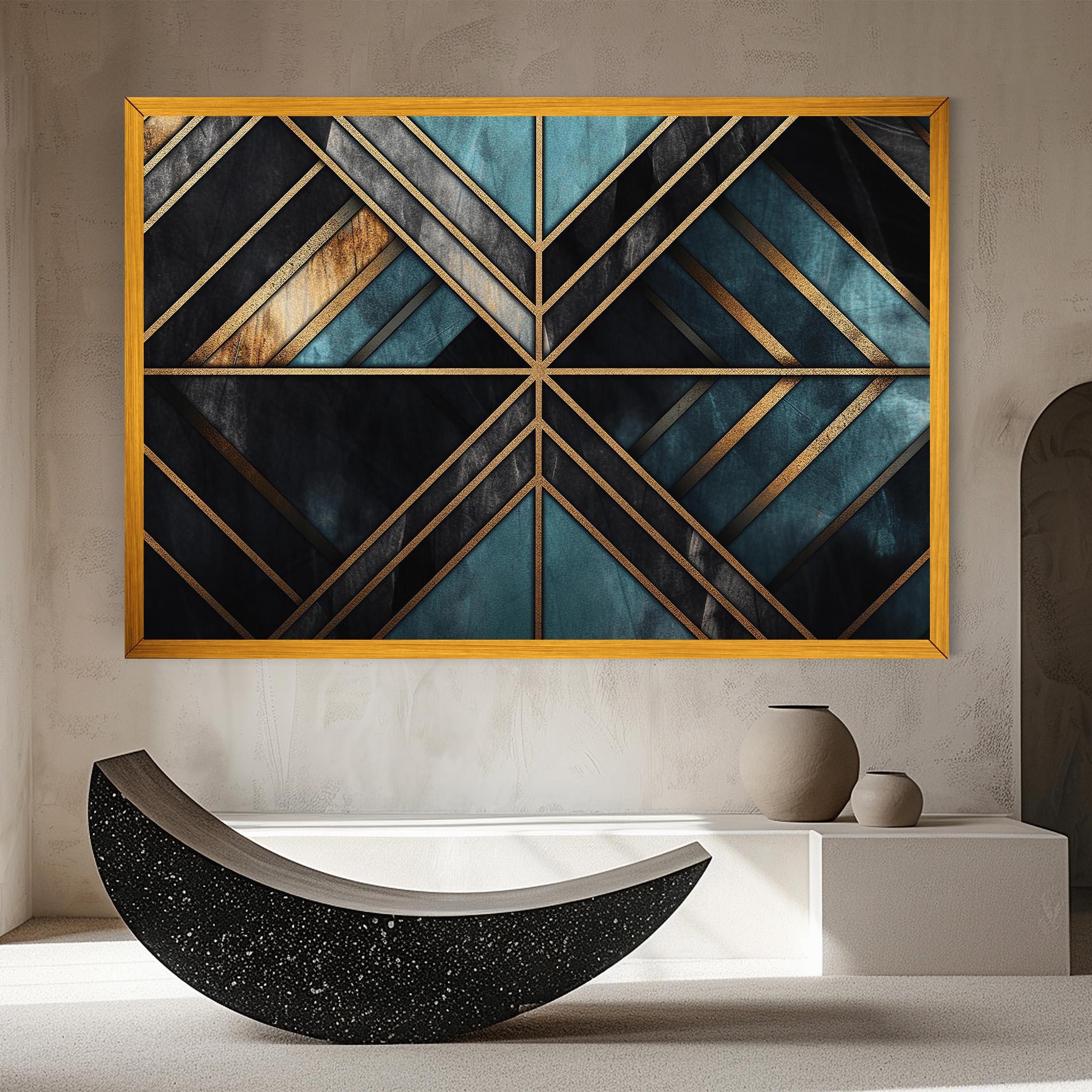 Tablou Canvas Gold Lines On Blue Painting mockup 8