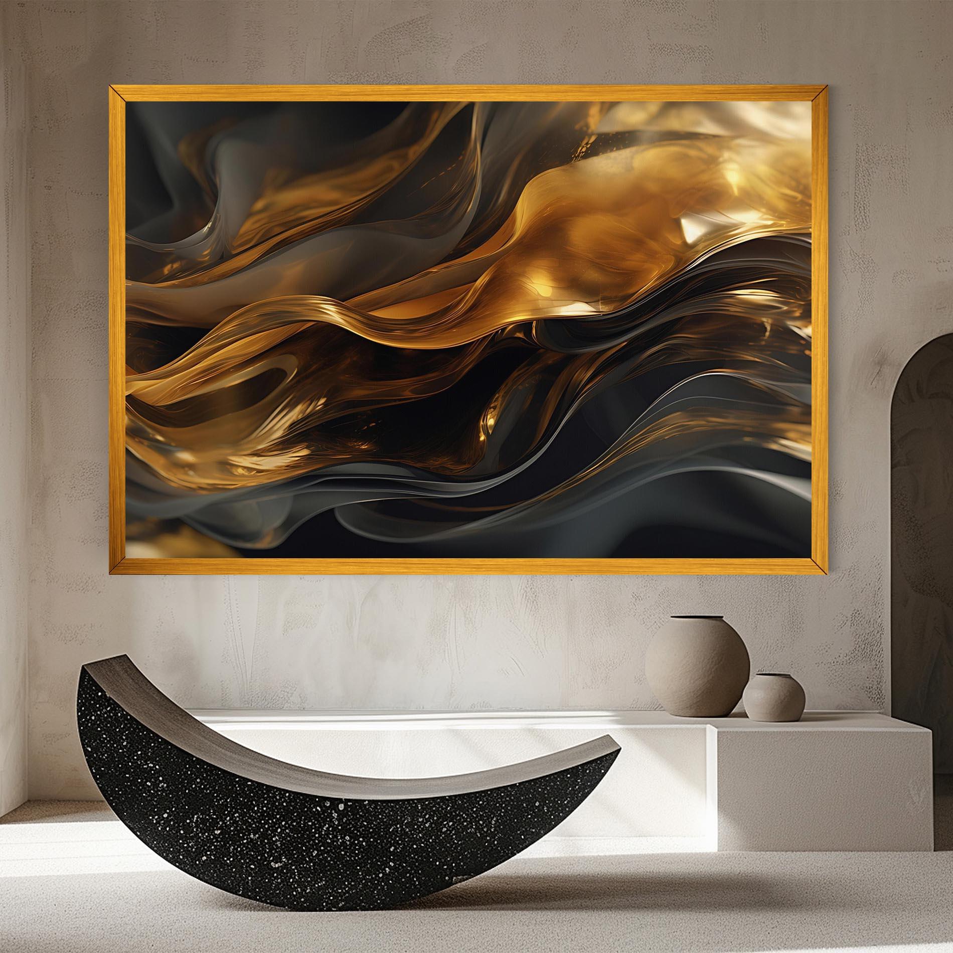 Tablou Canvas Gold With Black Wave mockup 8