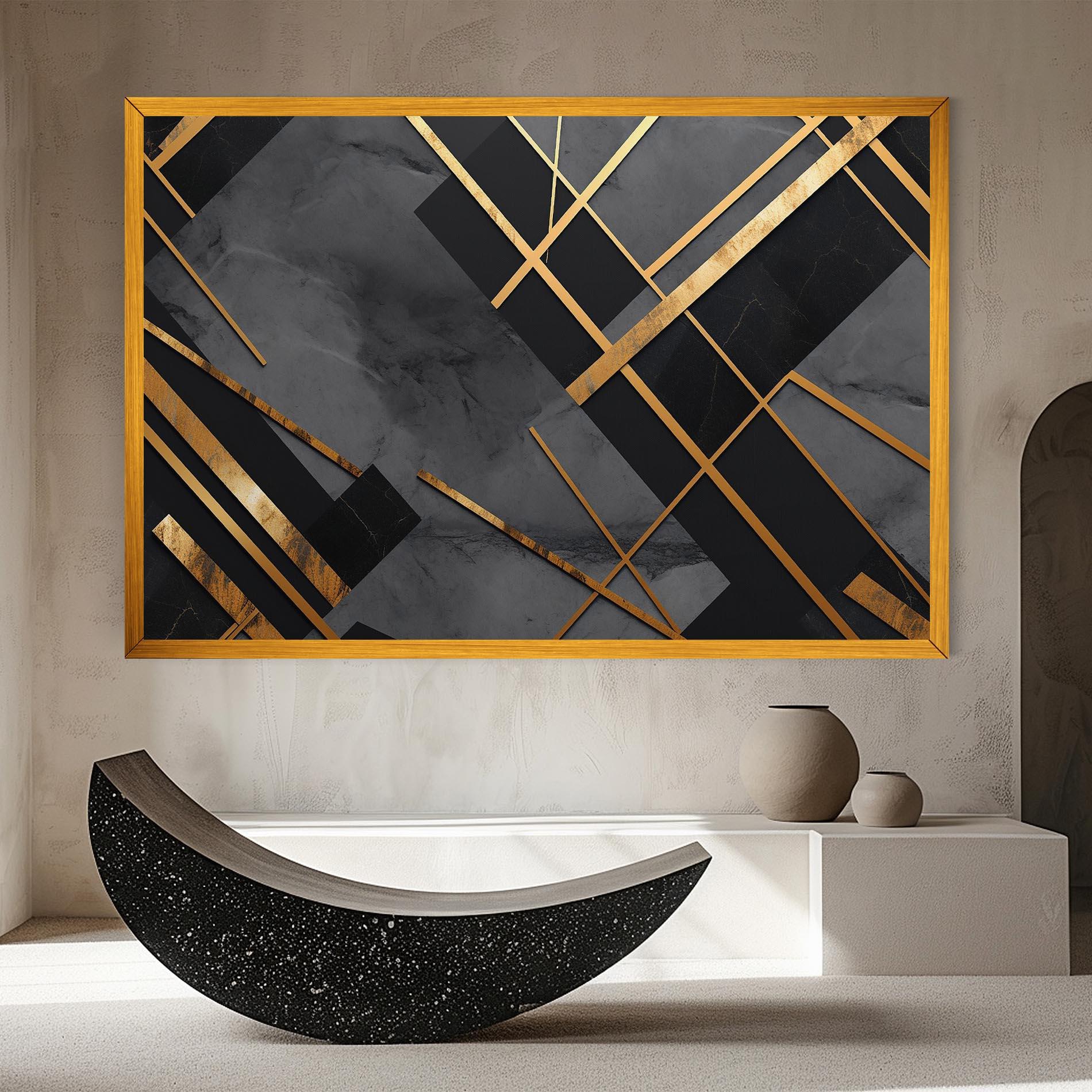 Tablou Canvas Grey Painting With Gold Lines mockup 8