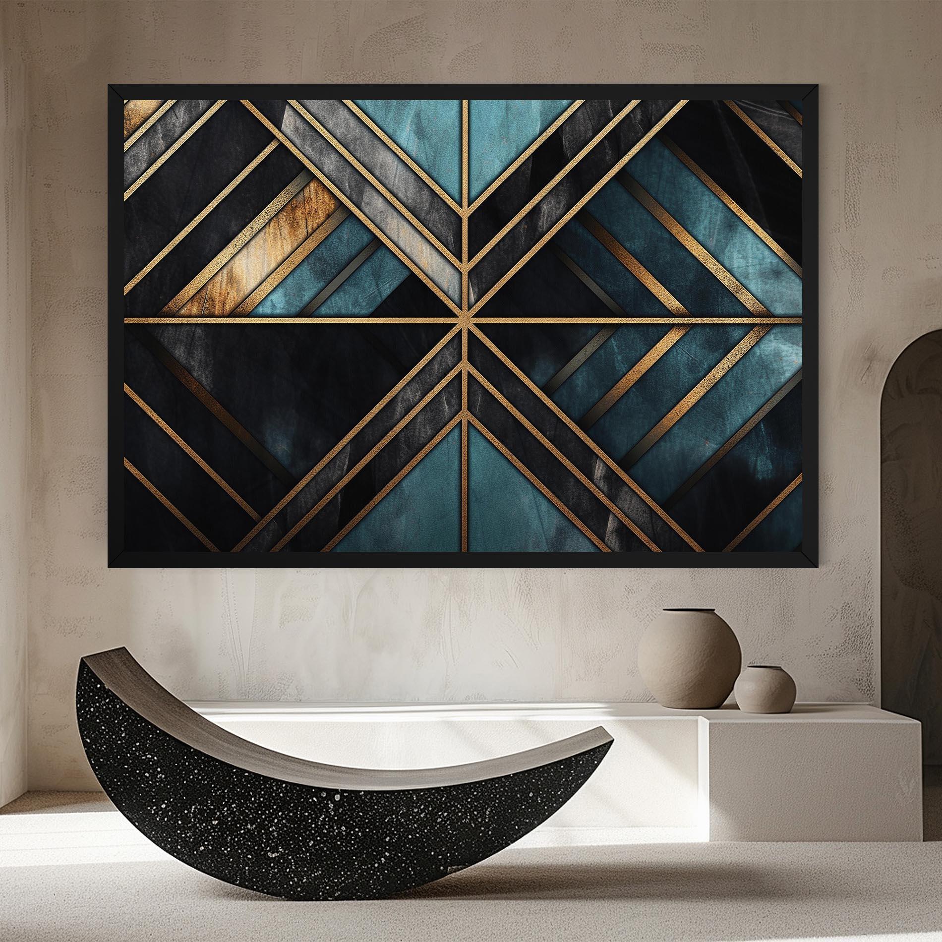 Tablou Canvas Gold Lines On Blue Painting mockup 8