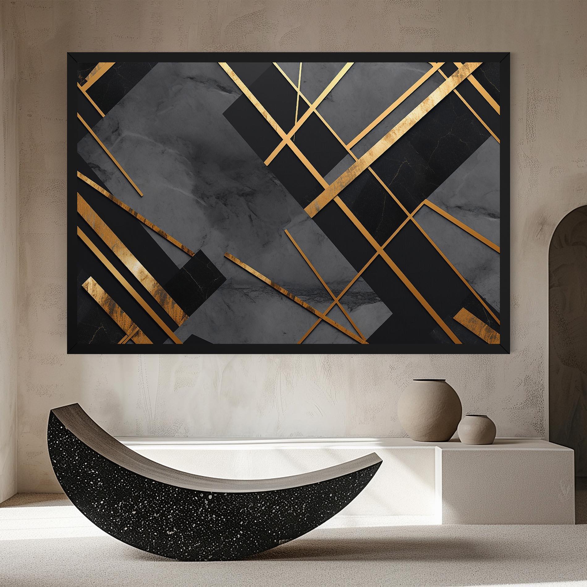 Tablou Canvas Grey Painting With Gold Lines mockup 8