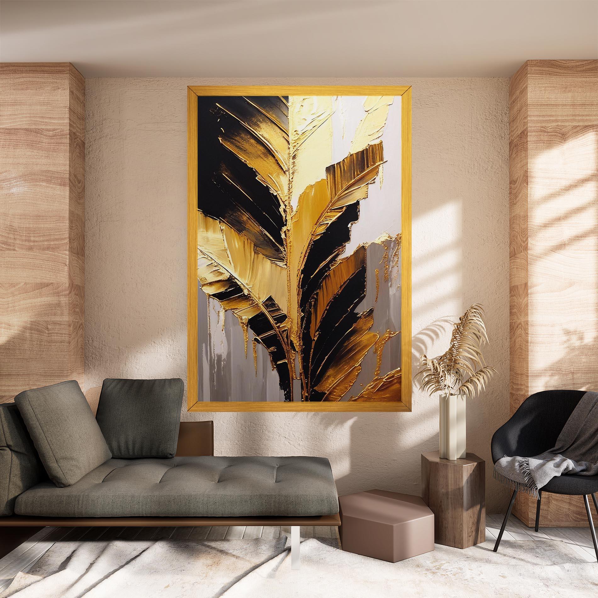 Tablou Canvas Balck With Gold Leafs mockup 8