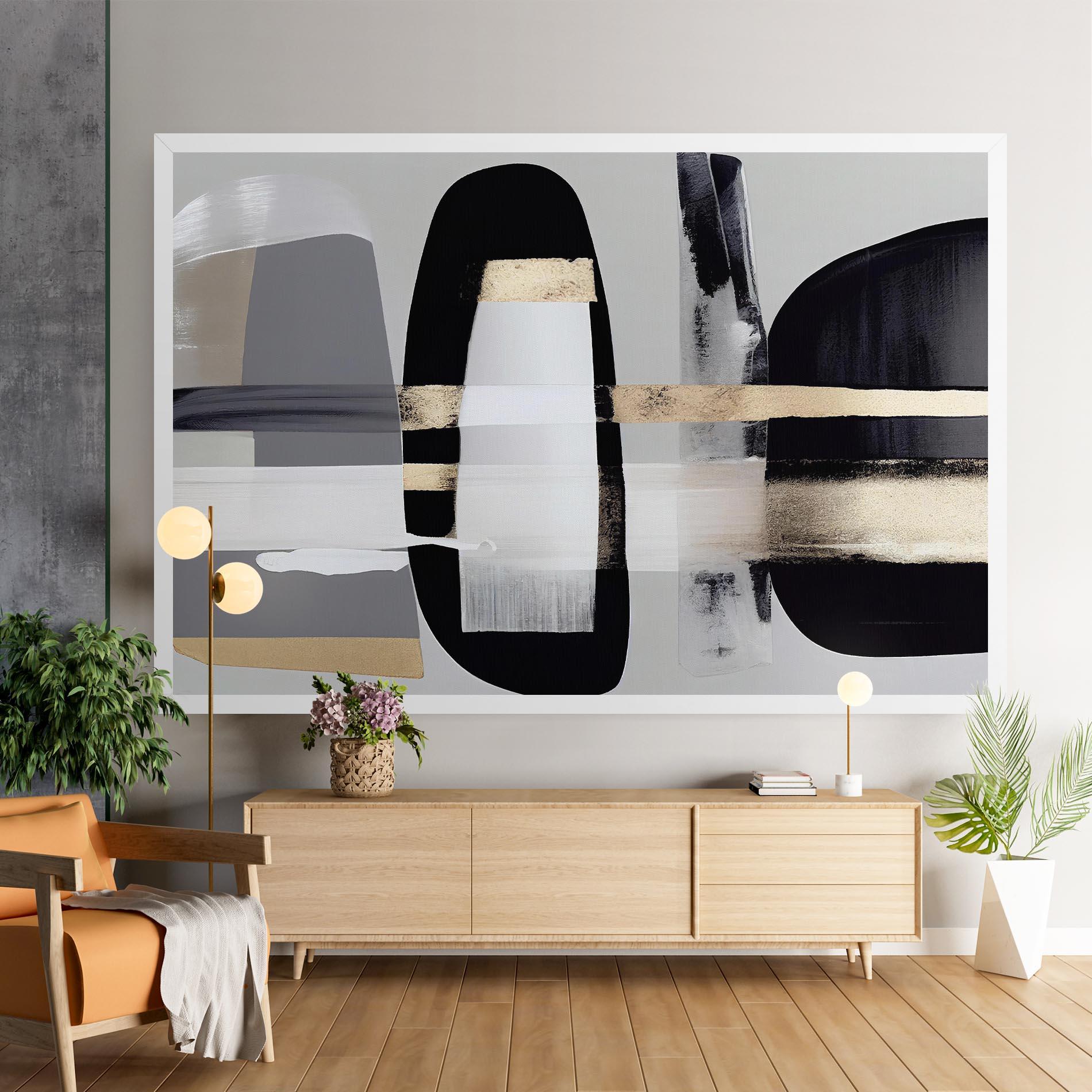 Tablou Canvas Abstract Gold Painting With Black mockup 9