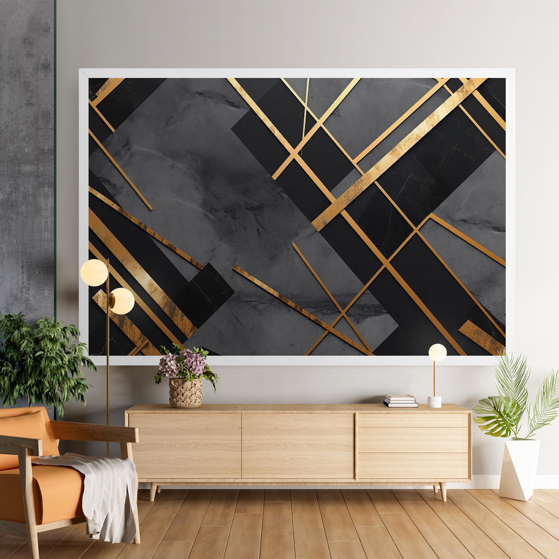 Tablou Canvas Grey Painting With Gold Lines mockup 9