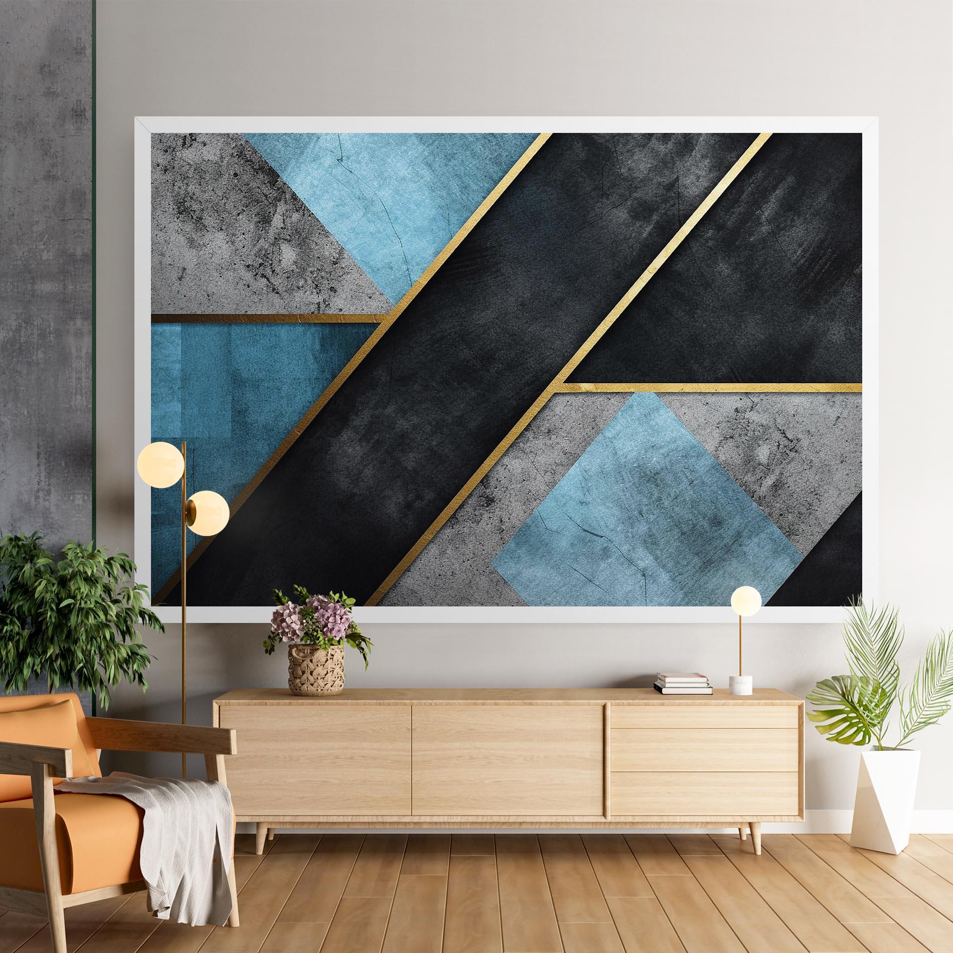 Tablou Canvas Grey With Blue Painting mockup 9