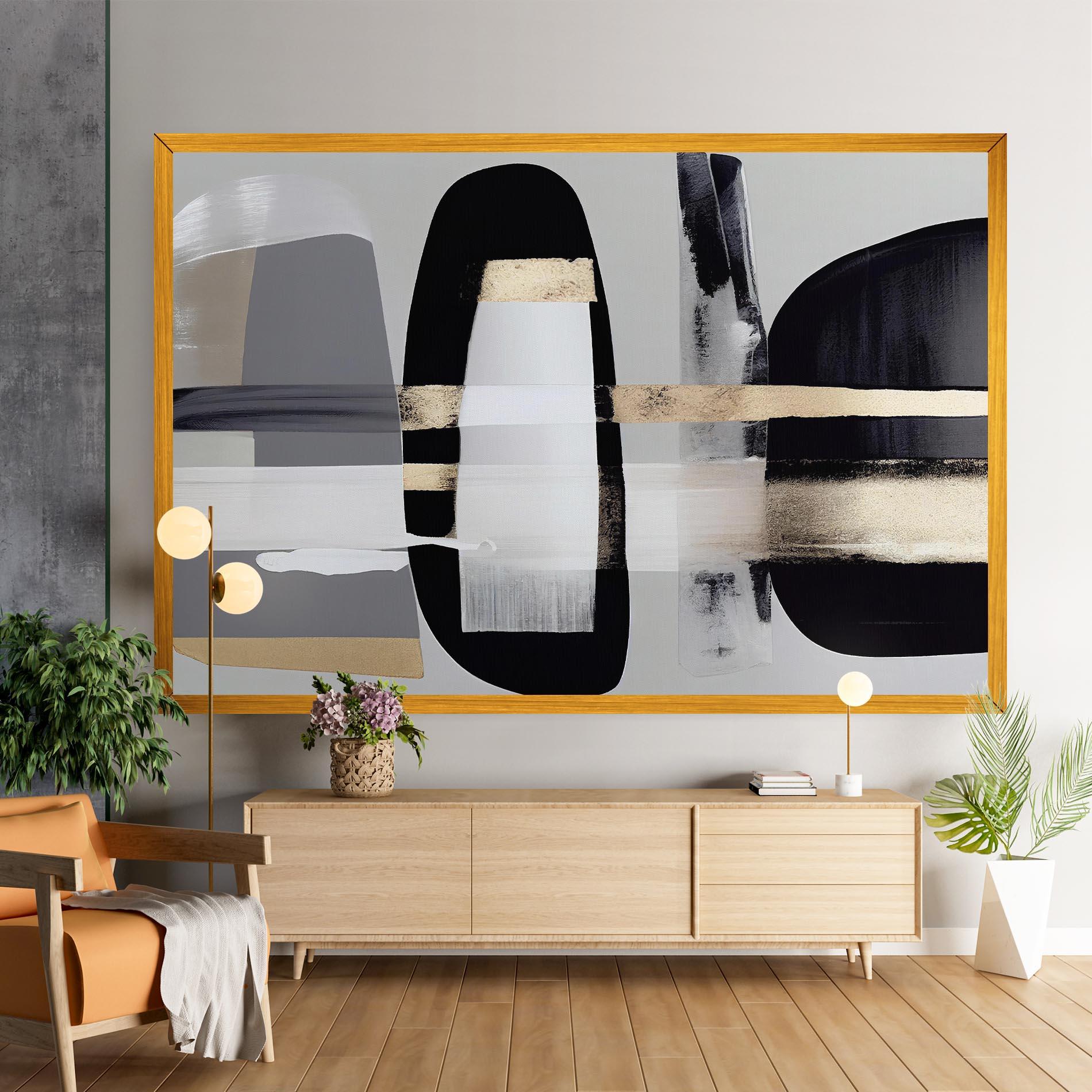 Tablou Canvas Abstract Gold Painting With Black mockup 9