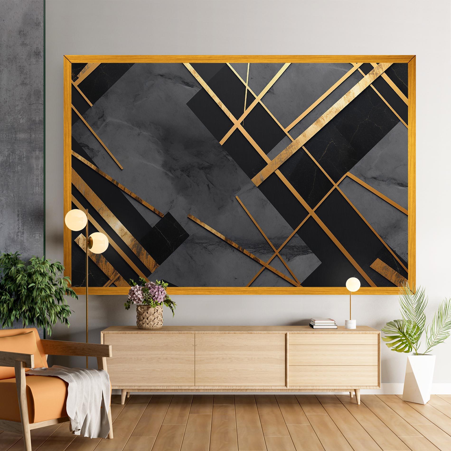 Tablou Canvas Grey Painting With Gold Lines mockup 9