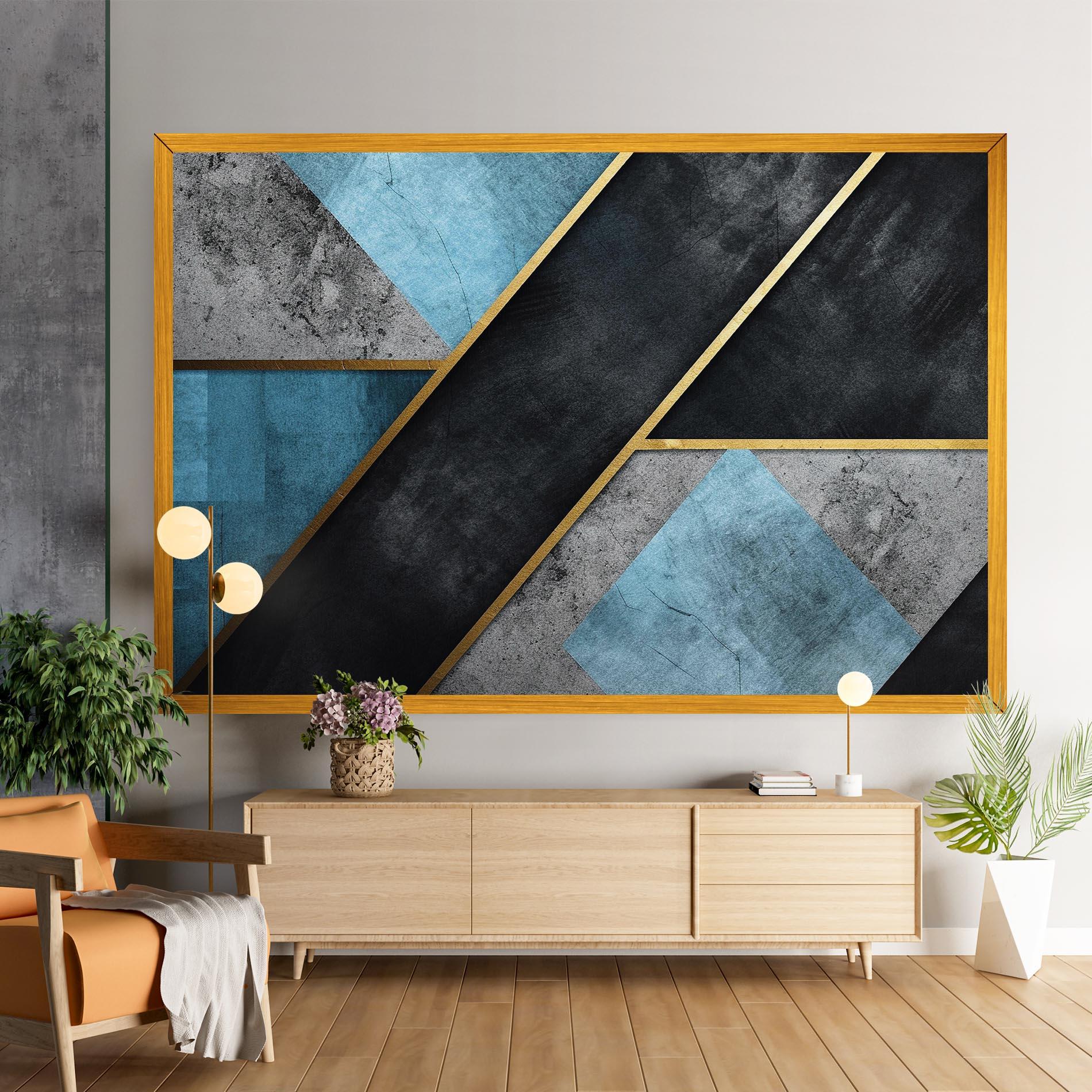 Tablou Canvas Grey With Blue Painting mockup 9