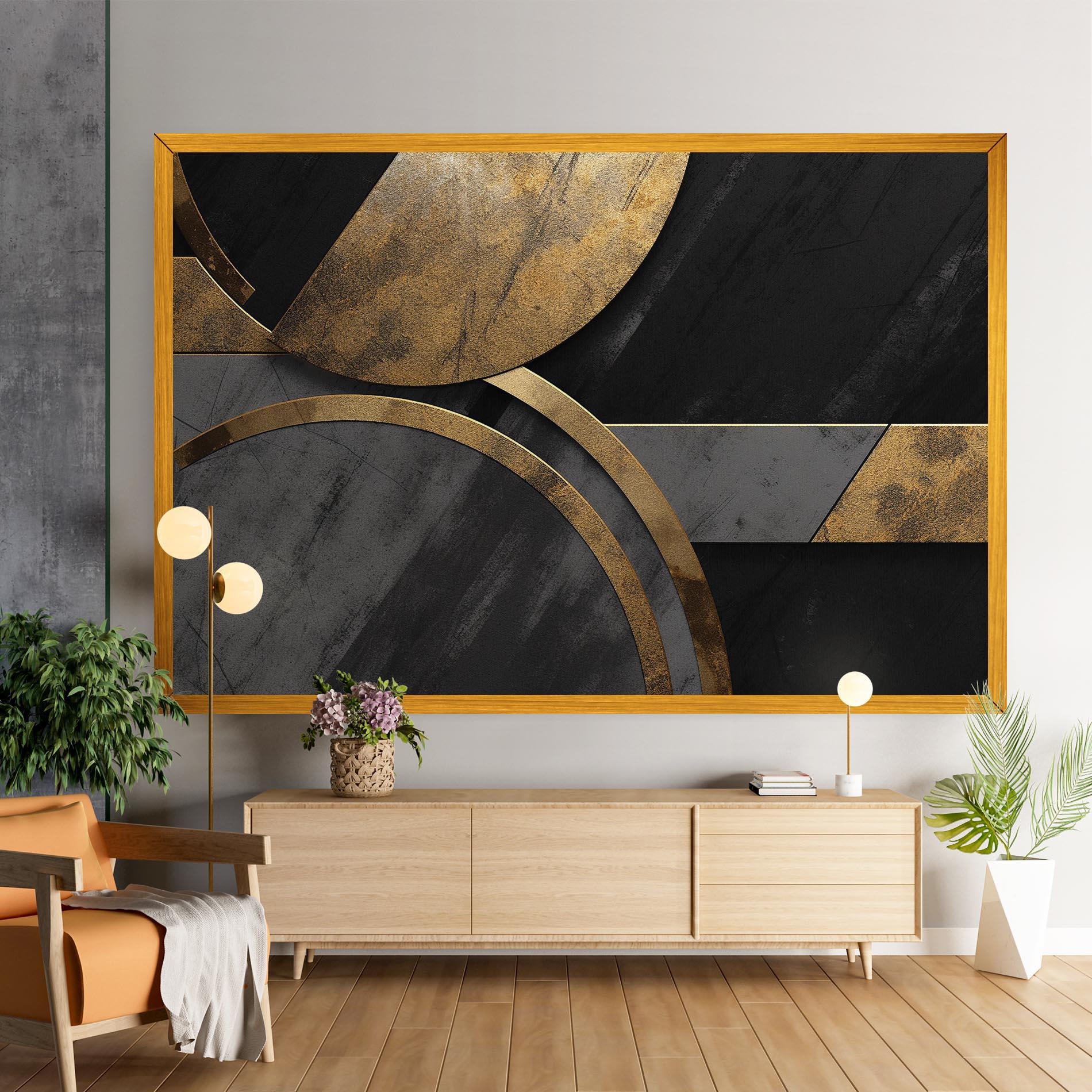 Tablou Canvas Grey With Gold Painting mockup 9