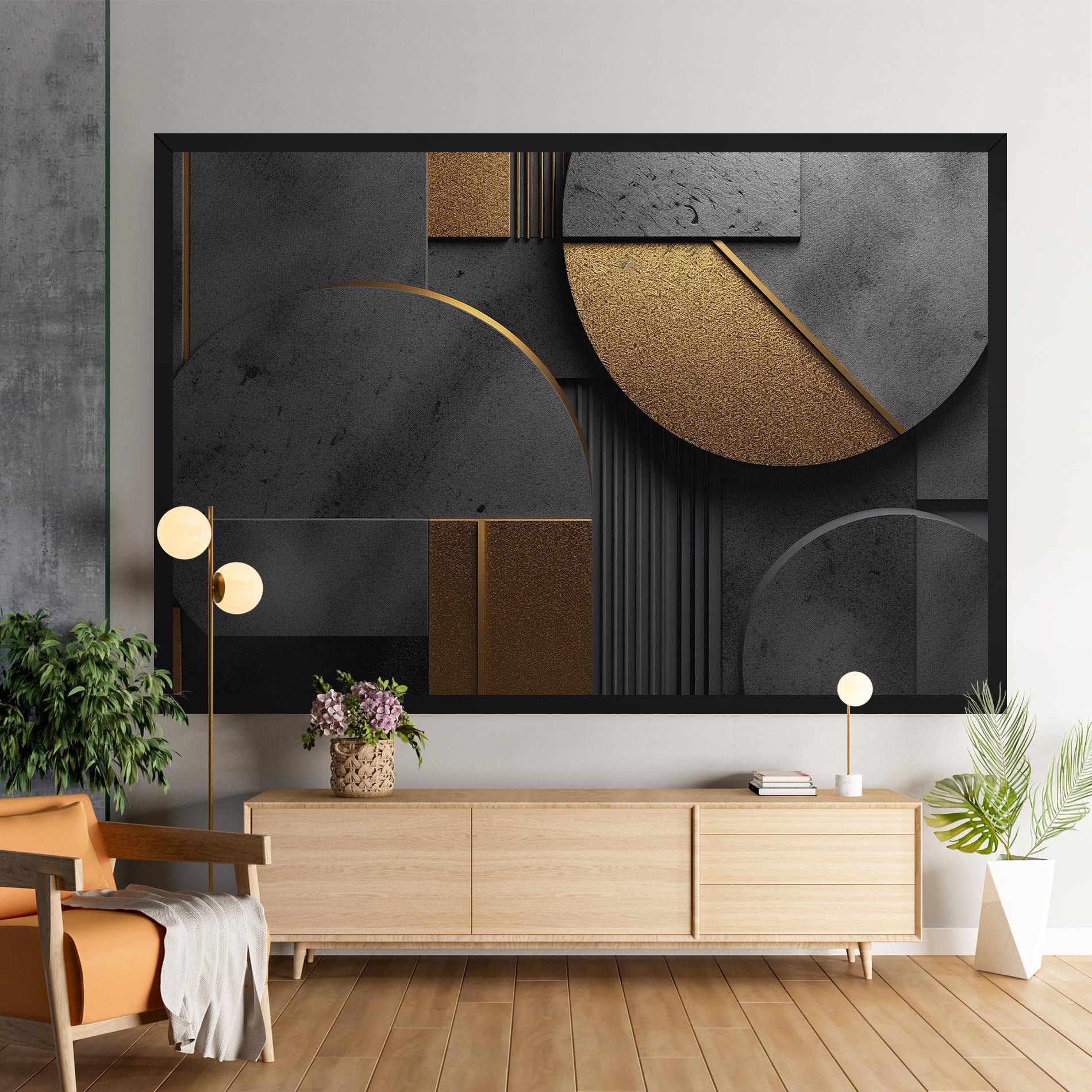 Tablou Canvas Gold With Grey Circle mockup 9