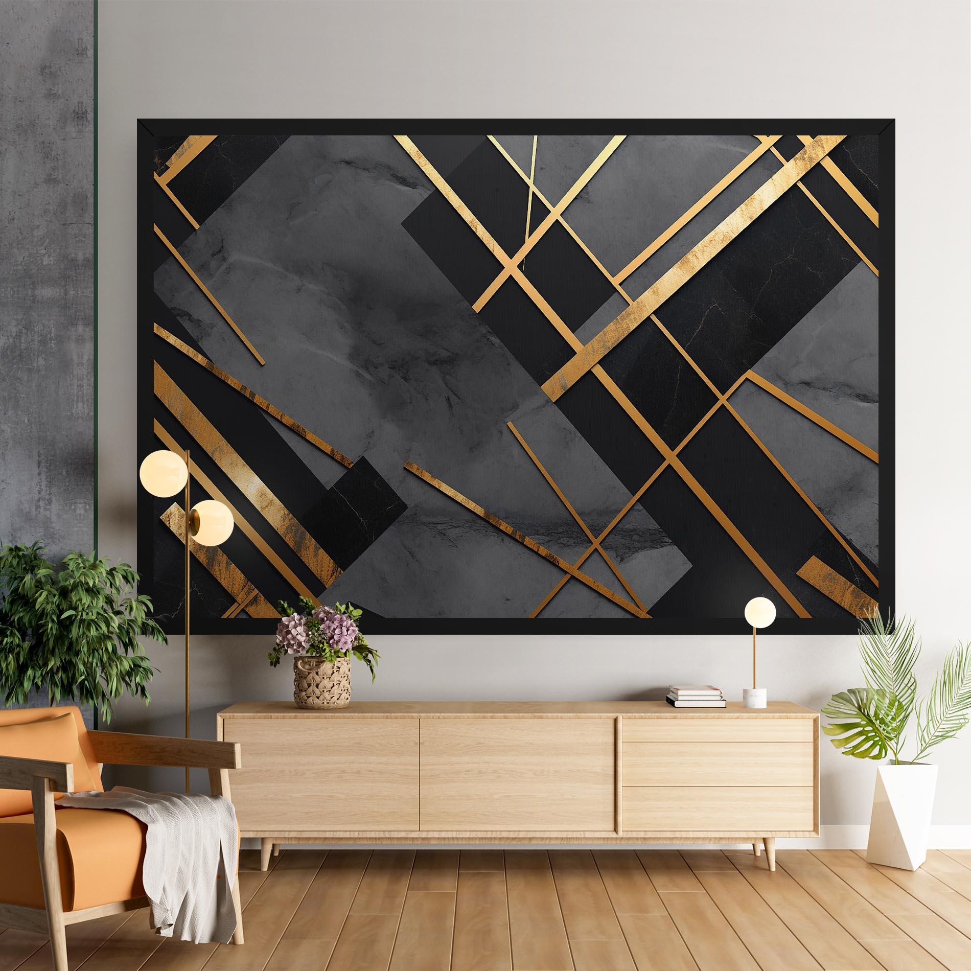 Tablou Canvas Grey Painting With Gold Lines mockup 9