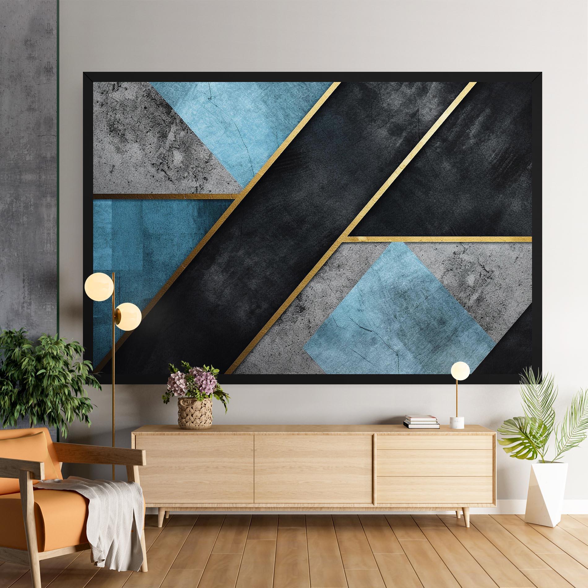 Tablou Canvas Grey With Blue Painting mockup 9