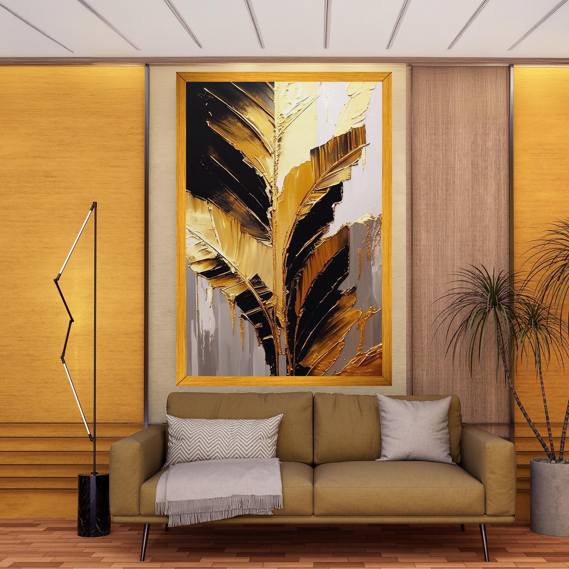 Tablou Canvas Balck With Gold Leafs mockup 9