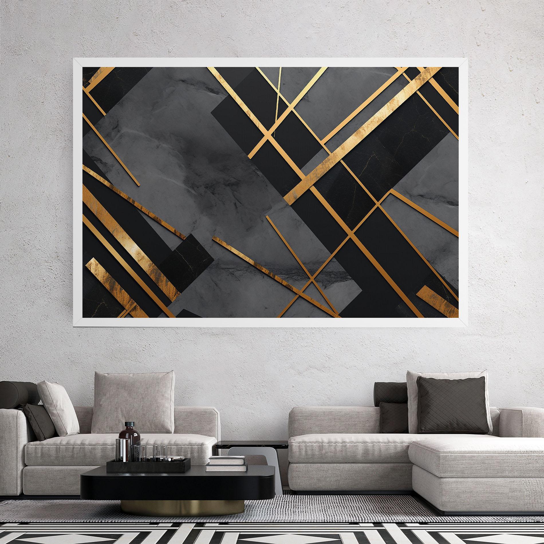 Tablou Canvas Grey Painting With Gold Lines mockup 2