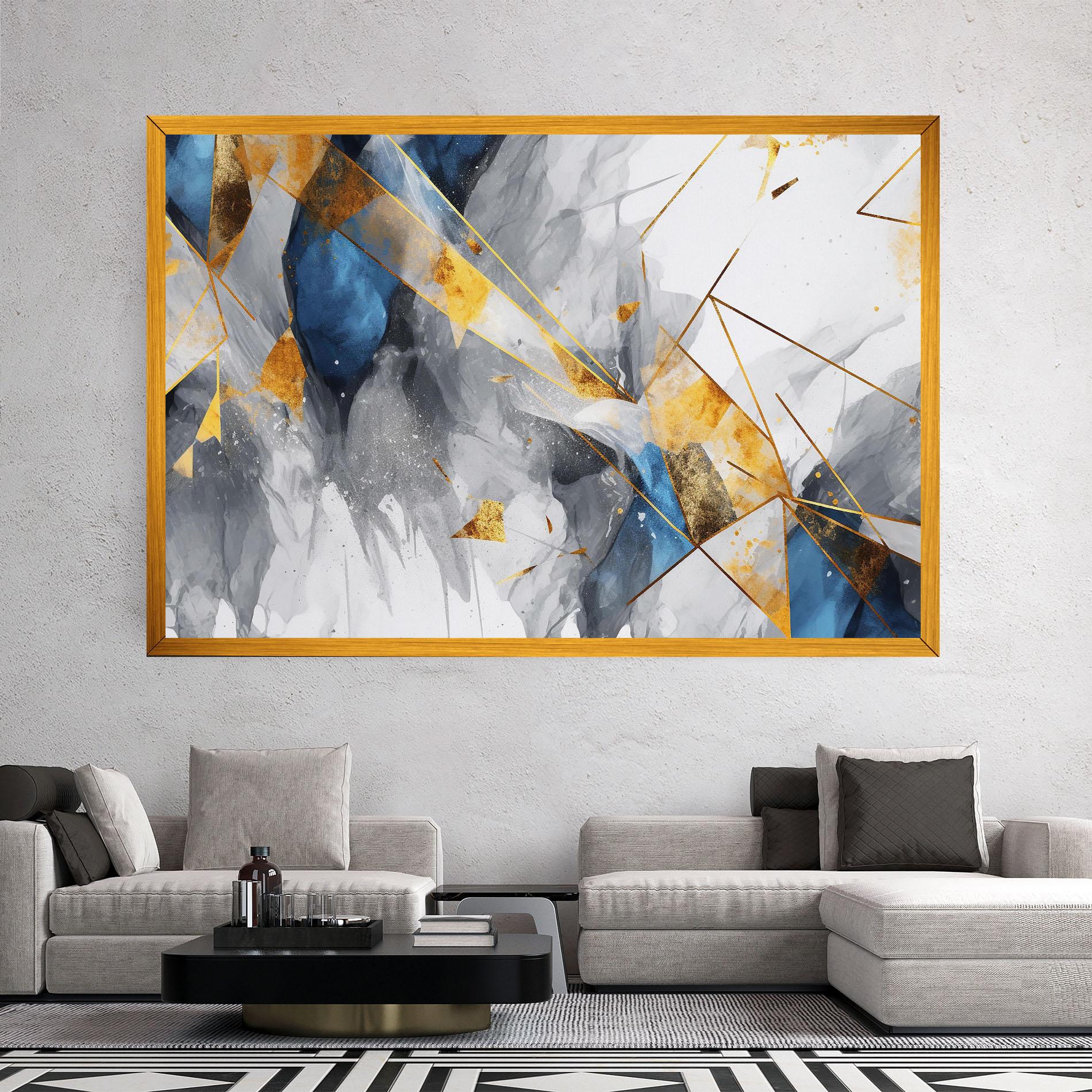 Tablou Canvas Abstract Gold Blue Pattern mockup 2