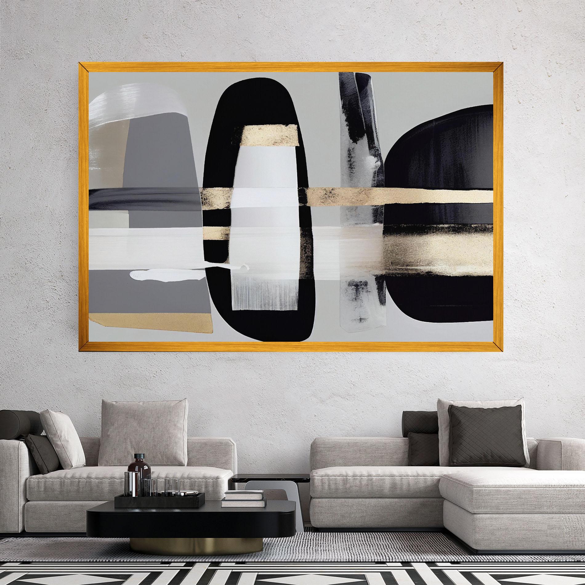 Tablou Canvas Abstract Gold Painting With Black mockup 2