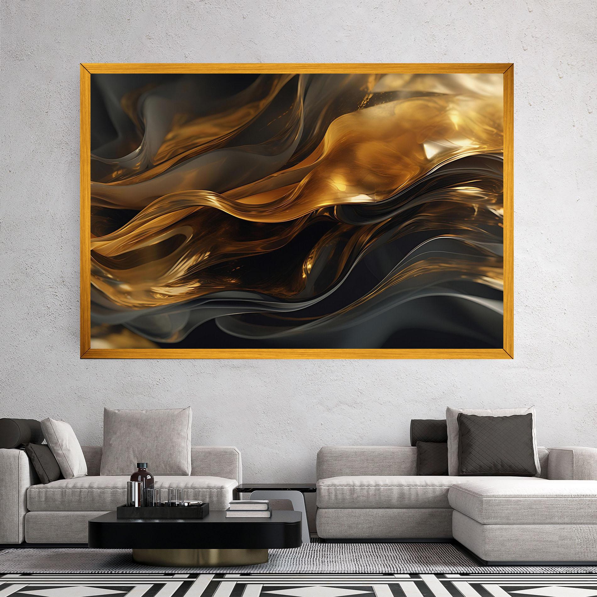 Tablou Canvas Gold With Black Wave mockup 2