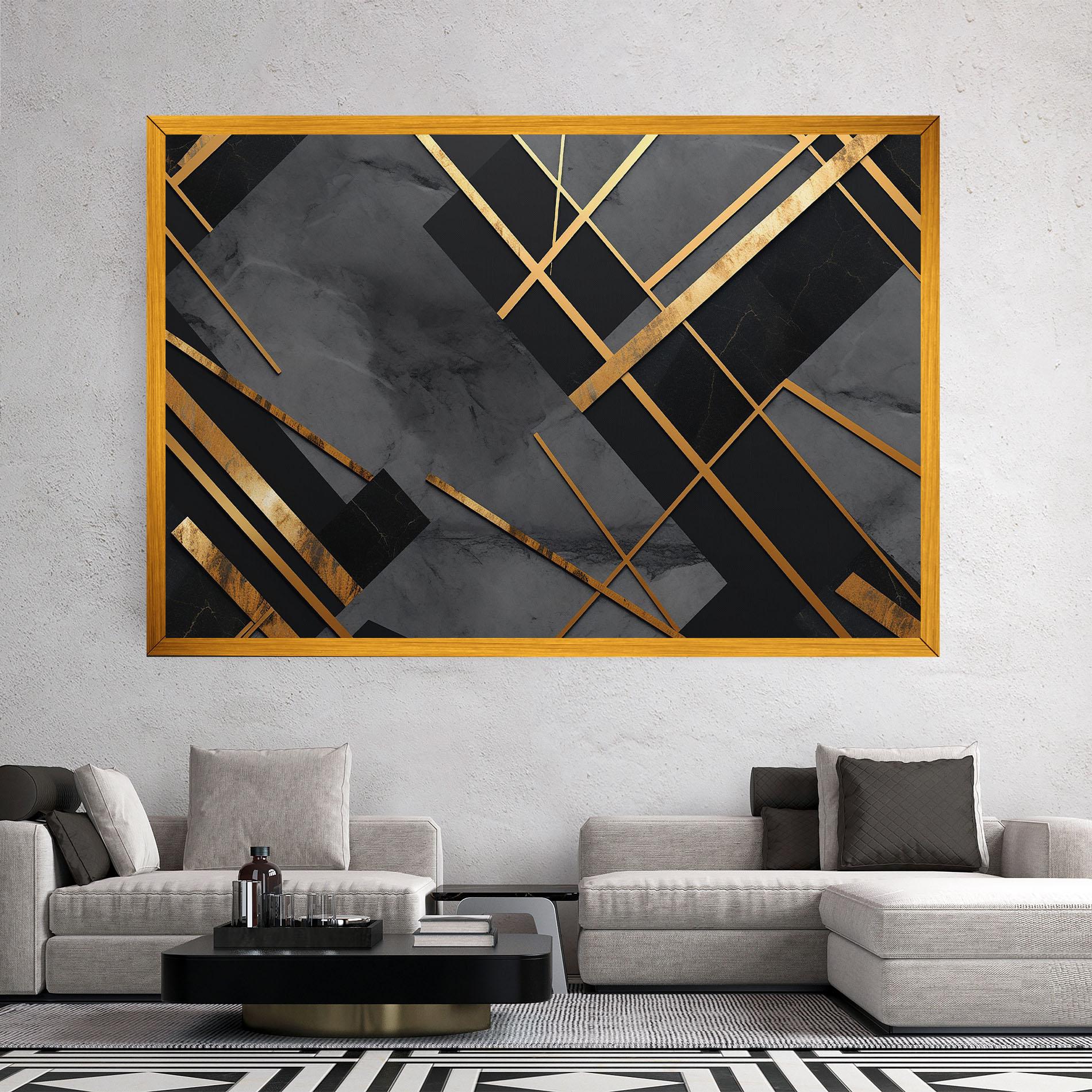Tablou Canvas Grey Painting With Gold Lines mockup 2