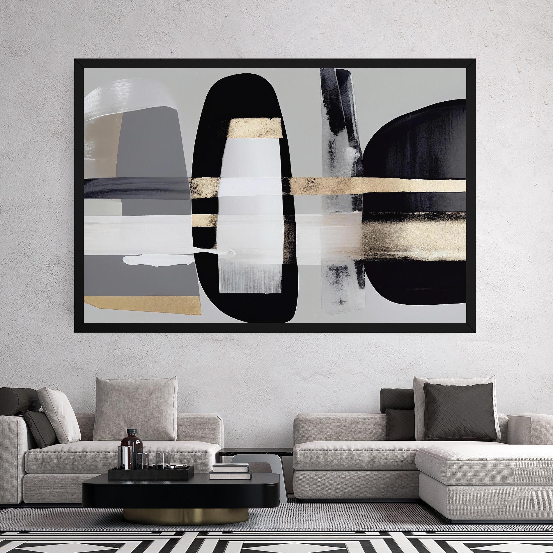 Tablou Canvas Abstract Gold Painting With Black mockup 2