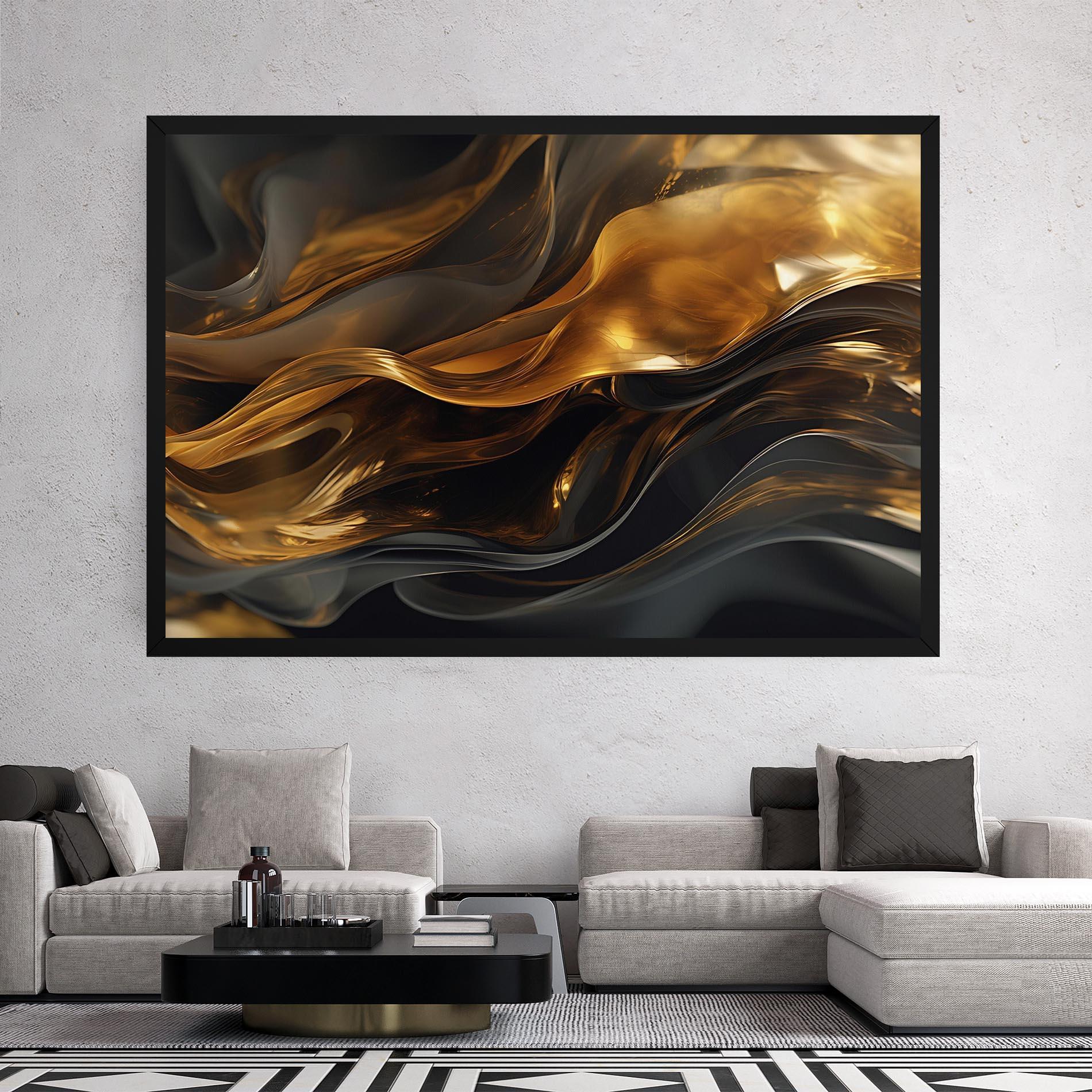 Tablou Canvas Gold With Black Wave mockup 2