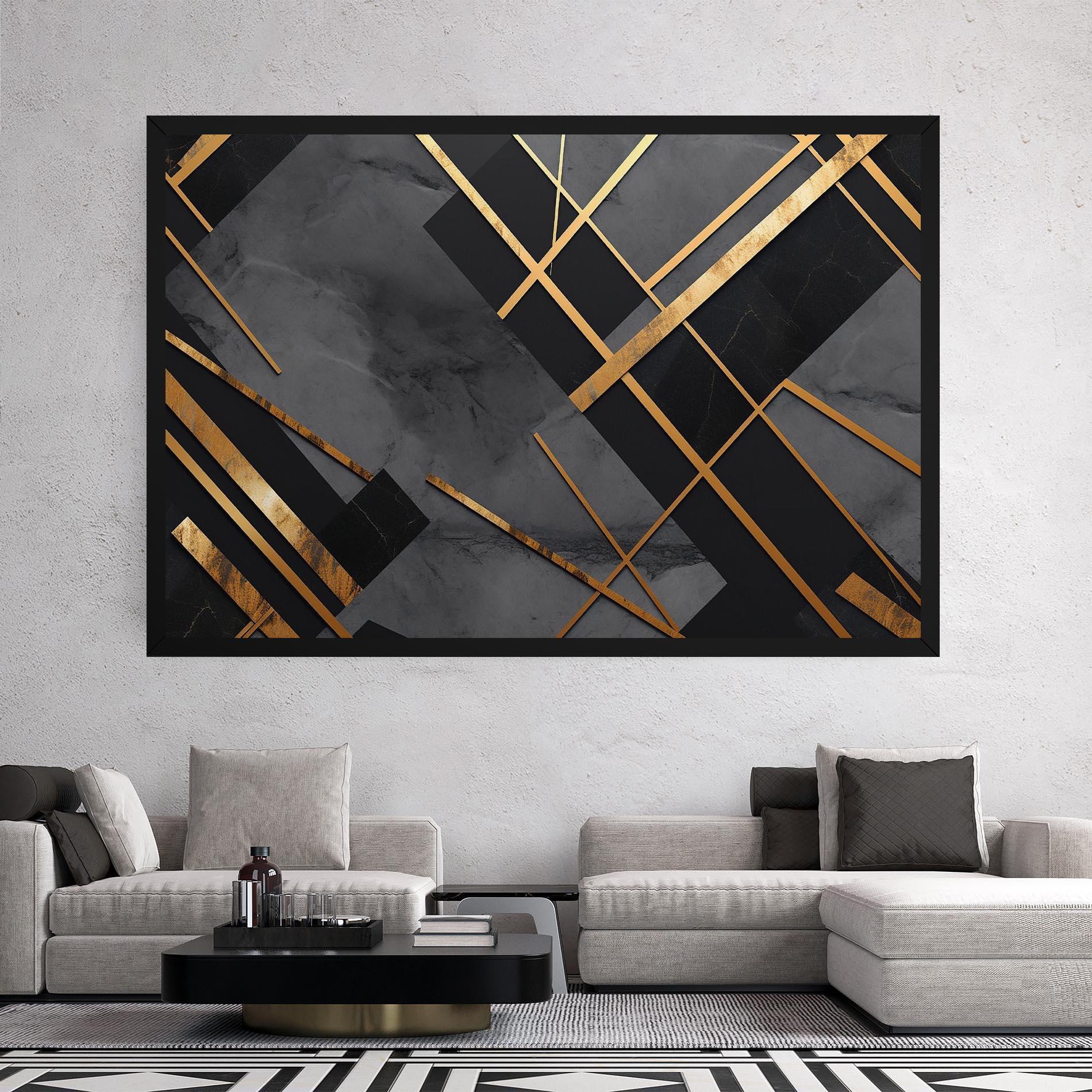 Tablou Canvas Grey Painting With Gold Lines mockup 2