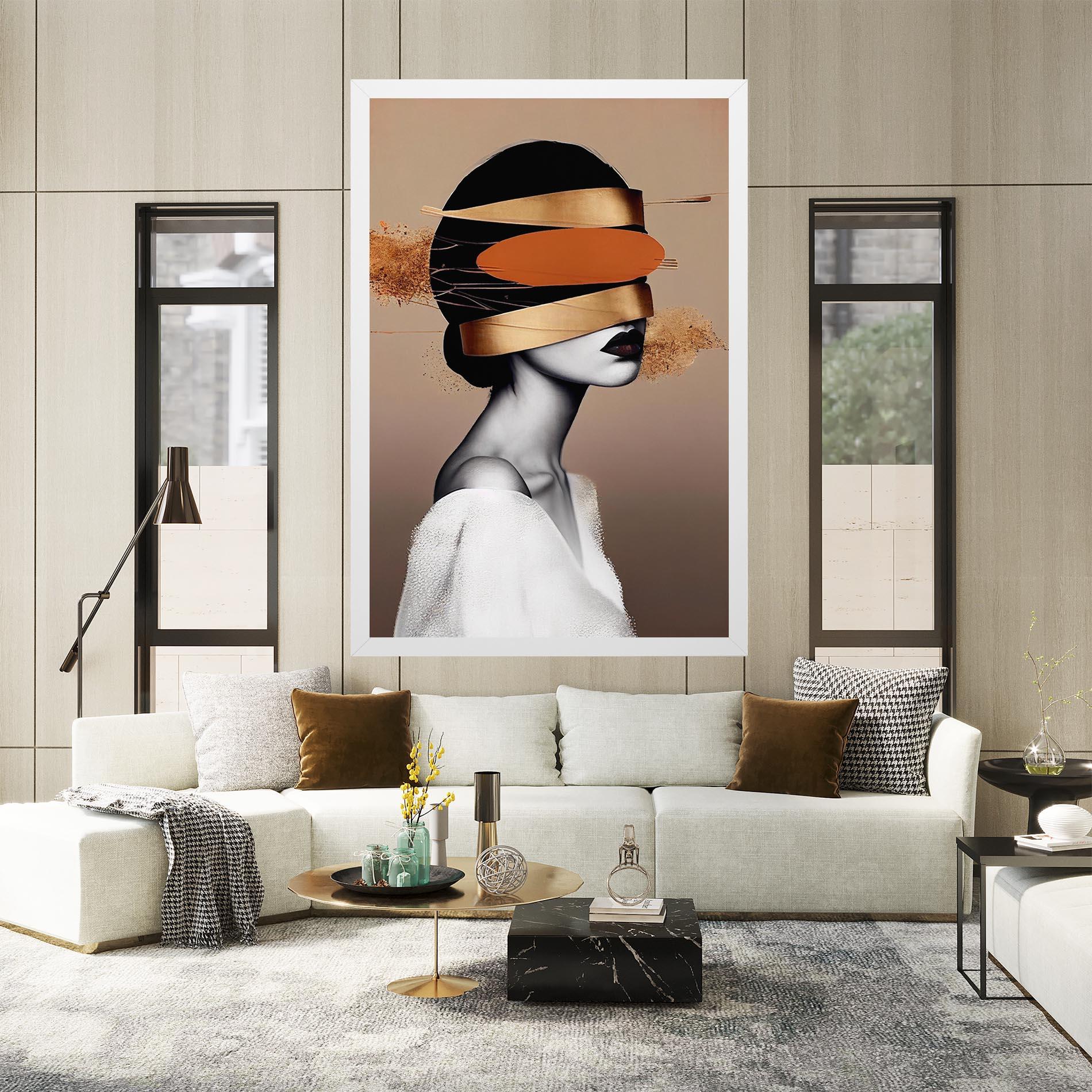 Tablou Canvas Woman With Gold Lines mockup 2