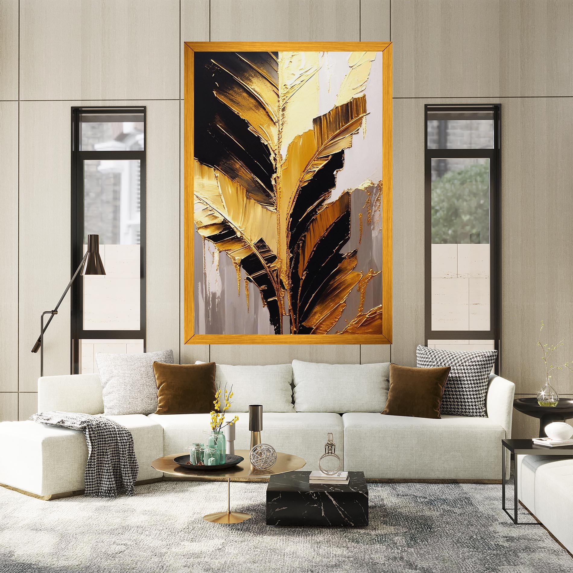 Tablou Canvas Balck With Gold Leafs mockup 2