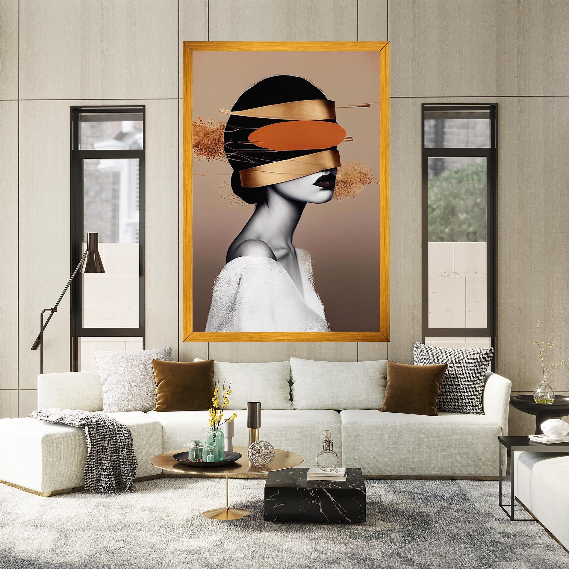 Tablou Canvas Woman With Gold Lines mockup 2